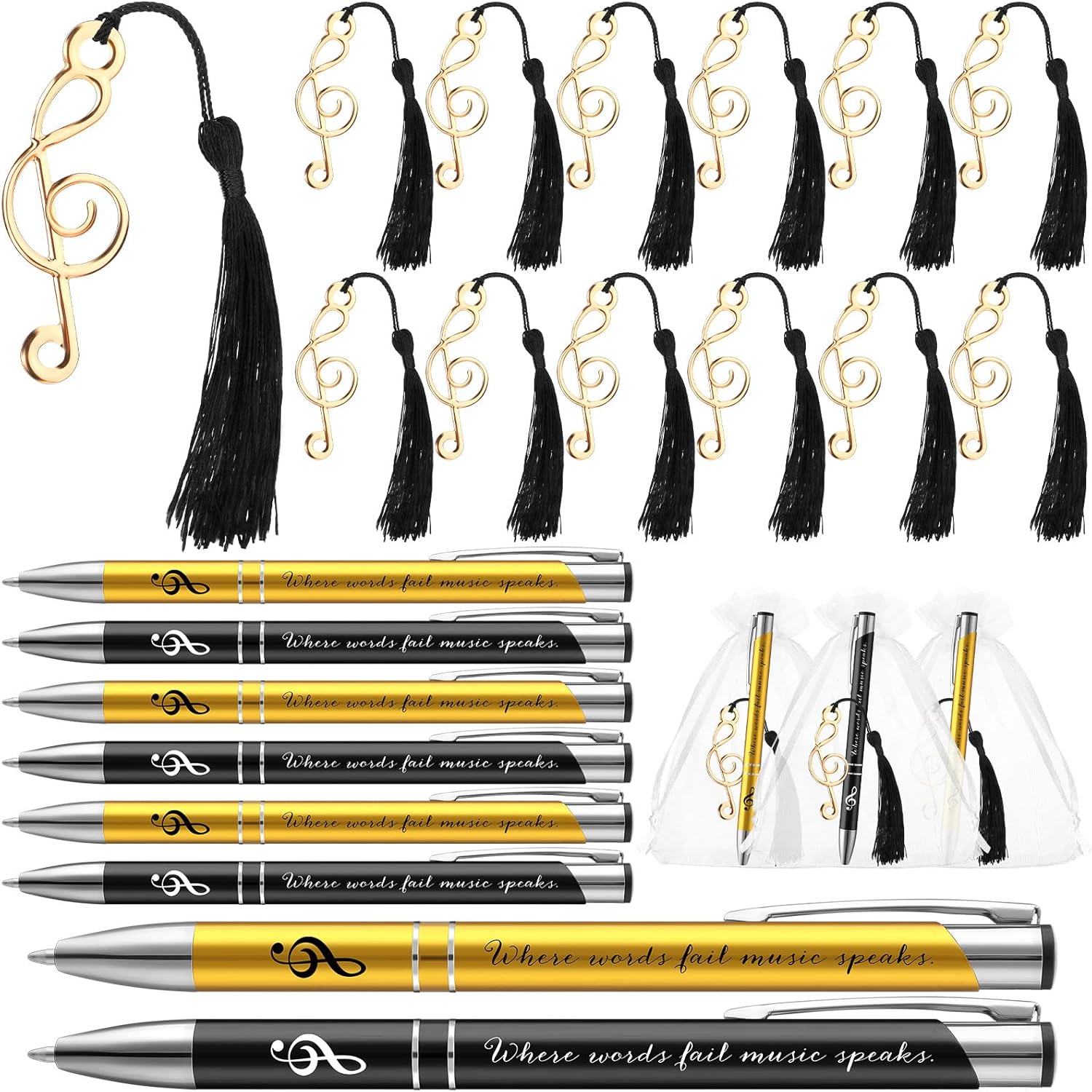 15 Sets Music Party Favors Include 15 Where Words Fail Speaks Music Pens 15 Metal Musical Symbols Bookmark with Tassels Musical Choir Prizes Gifts Piano Teacher Gift for Artists Office Supplies