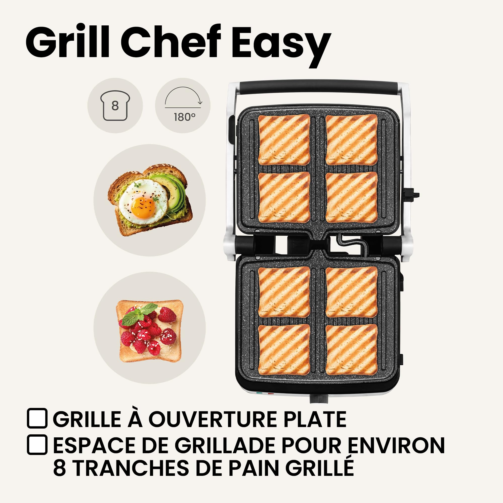 Zeegma Grill Chef Easy – Grill Électrique 2 en 1 et Presse-Panini, 2000W, Plaques Céramiques Antiadhésives, 29 x 23.2 cm², Température et Inclinaison Réglables (GRILL CHEF EASY)