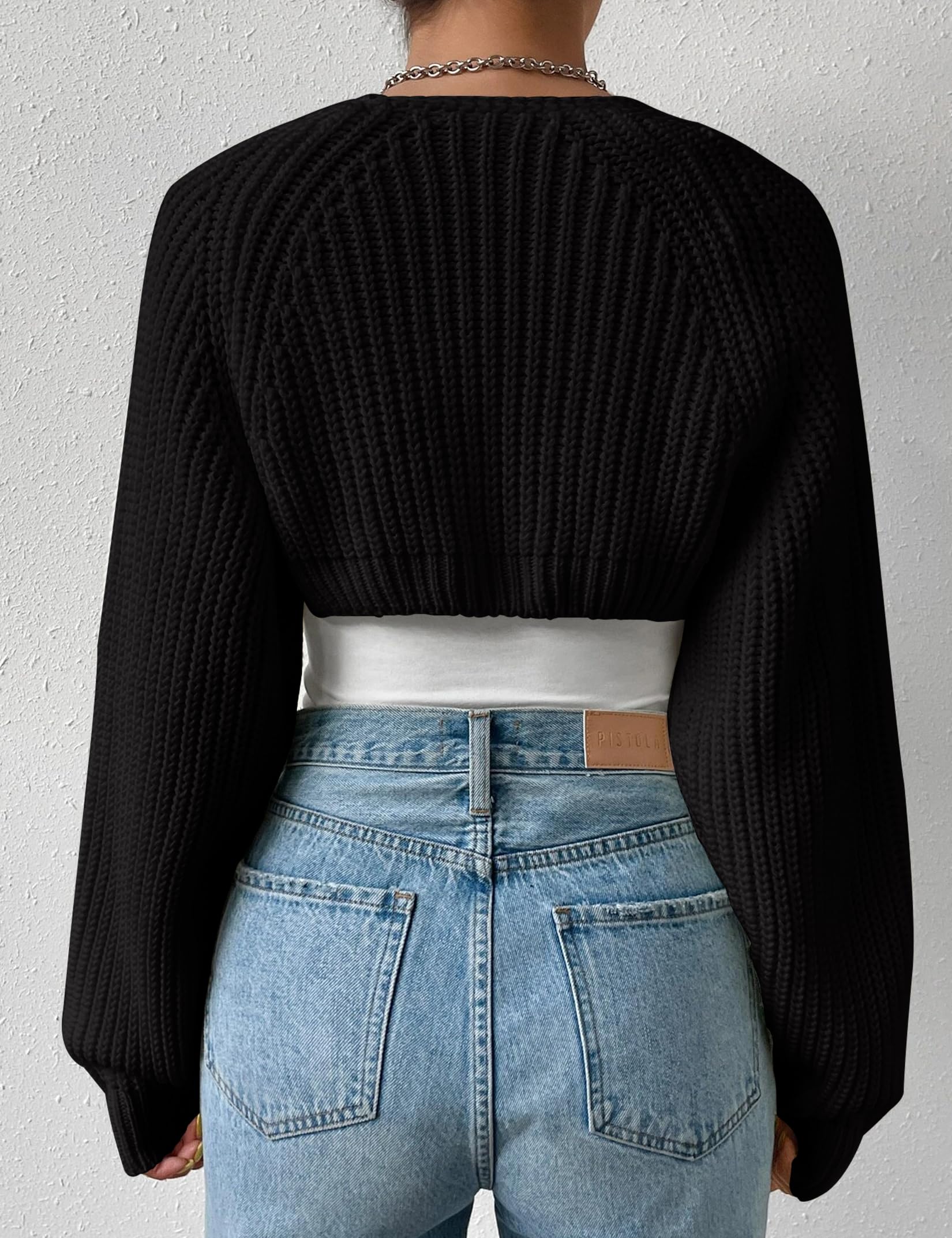 XuBa Bolero - Cárdigan corto para mujer, manga larga, color sólido, acanalado