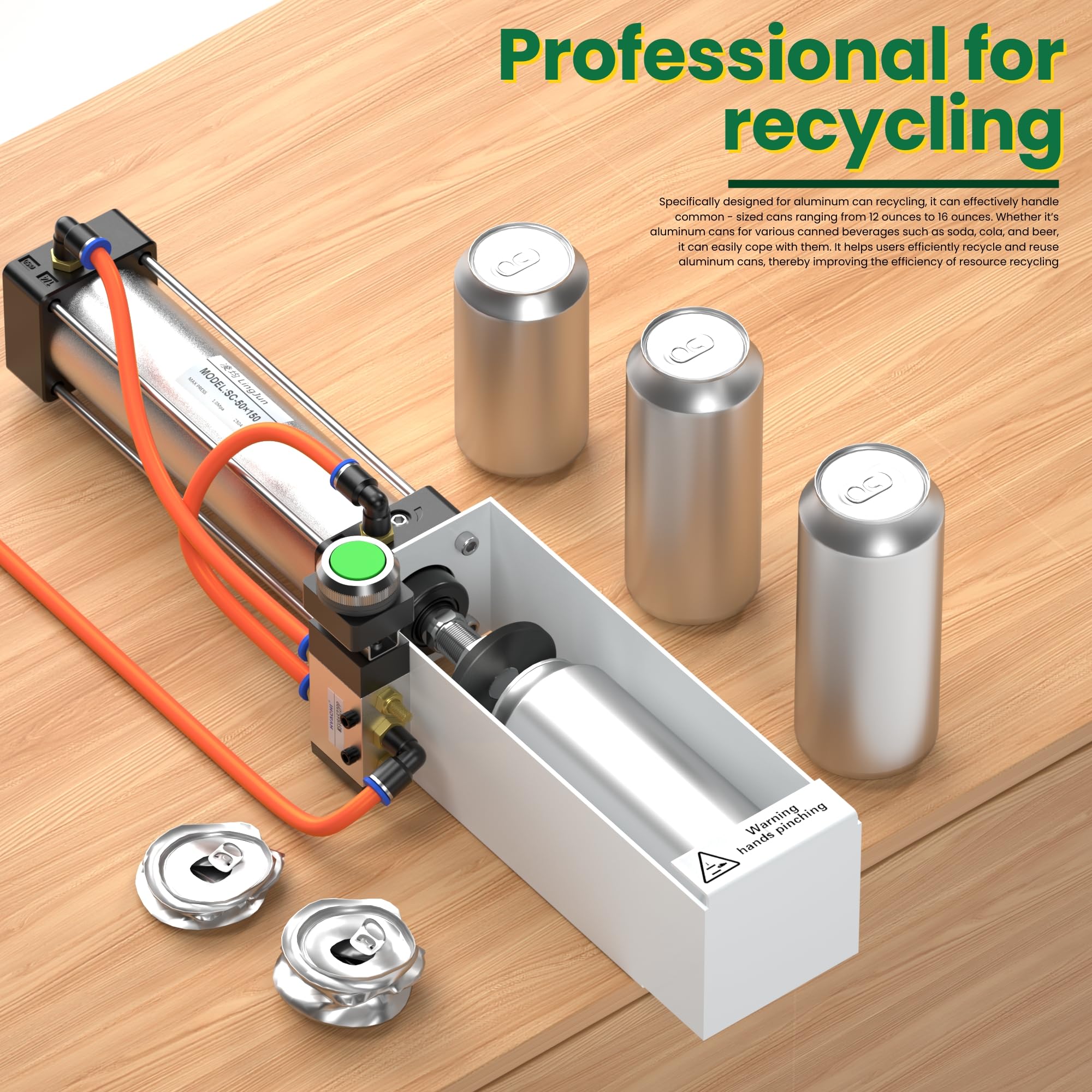 Pneumatic Can Crusher, Aluminum Can Smasher for 12oz~16oz Cans Recycling, Cylinder Soda Cola Beer Can Crashing Recycling, Aluminum Cans Smashing