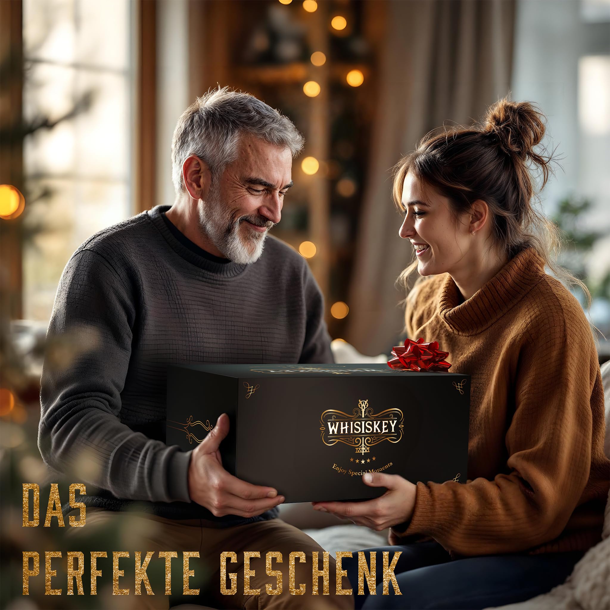 WHISISKEY Whisky Karaffe Set - Whiskey Geschenkset - Geschenke für Männer - Männergeschenke Geschenk - Geburtstagsgeschenk Mann - Globus Dekanter 900ML, Geschenkbox, 4 Whisky Gläser, 8 Whisky Steine