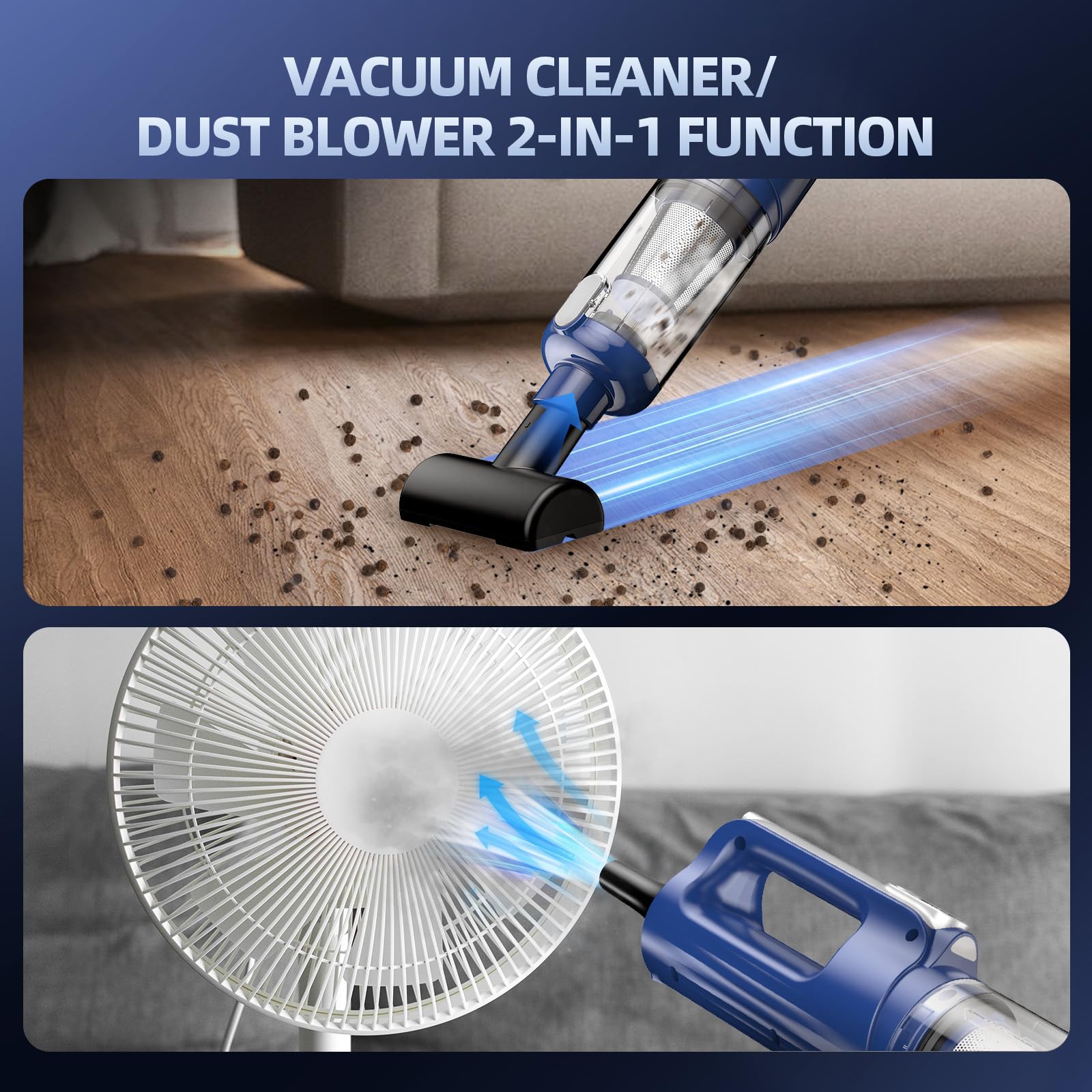 MONOZEL Car Vacuum Cleaner High Power, 18000Pa 2 in 1 Vacuum Cleaner&Air Duster, 130W Brushless Motor Handheld Vacuum Cordless with 7800mAh Battery, LED Light, Multi-Nozzles for Car, Home, Office, Pet view 6