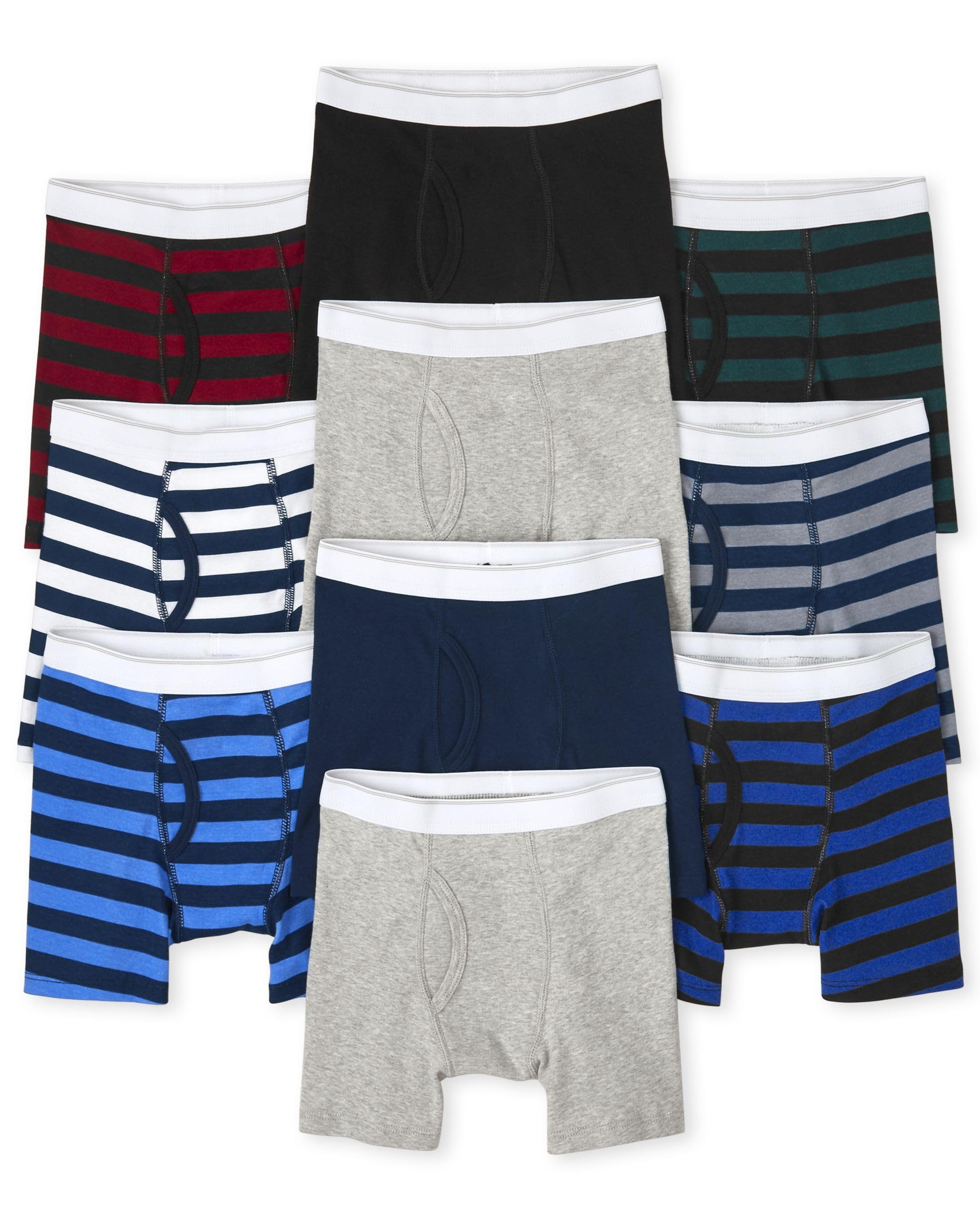 The Childrens Place Boys Cotton Boxer Briefs Underwear Variety 10-pack