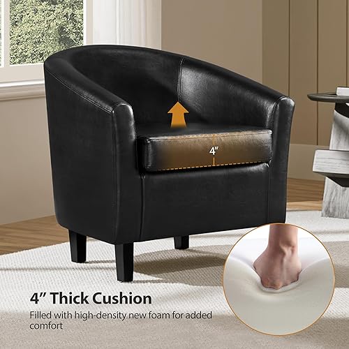Miniatura 15 de Yaheetech Silla de club de cuero, silla decorativa de piel sintética, sillón moderno para sala de estar con patas de madera y asiento acolchado para