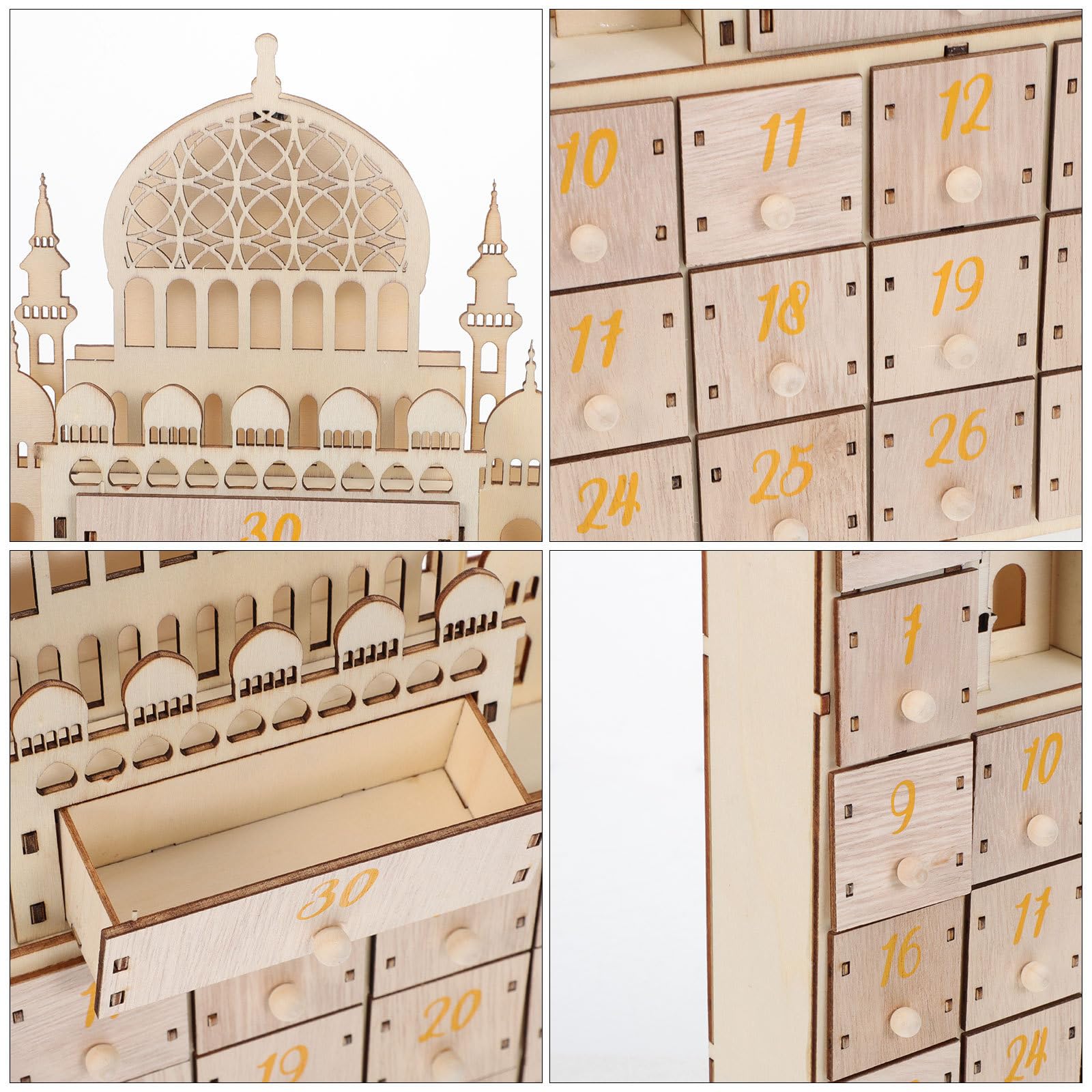 Gatuida Ramadan Adventskalender mit 30 Tagen Countdown Kompakte Freistehende Dekoration mit Schubladen für Desktop und Ramadan Feier im Muslimischen Haushalt