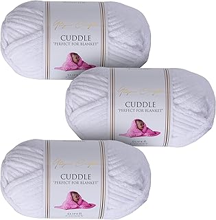 Utopia Crafts Cuddle - Hilo de chenilla suave para tejer y ganchillo, 3 unidades, 100 g, color blanco