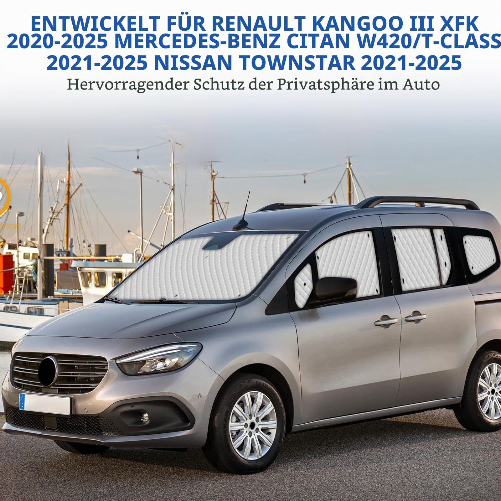 Sonnenschutz Frontscheibe Kompatibel mit Renault Kangoo III XFK 2020-2025, 10 PCS Sonnenschutz Windschutzscheiben Schutz Set, Internes Thermomatte, Auto Faltbar Sonnenblende