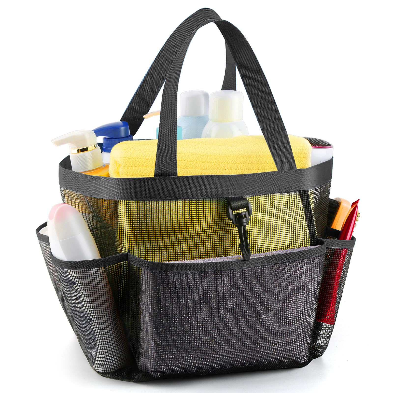 LOYEE Mesh Shower Caddy Portable for College Dorm Room Essentials with 8 Pockets Shower Bag for Beach Swimming