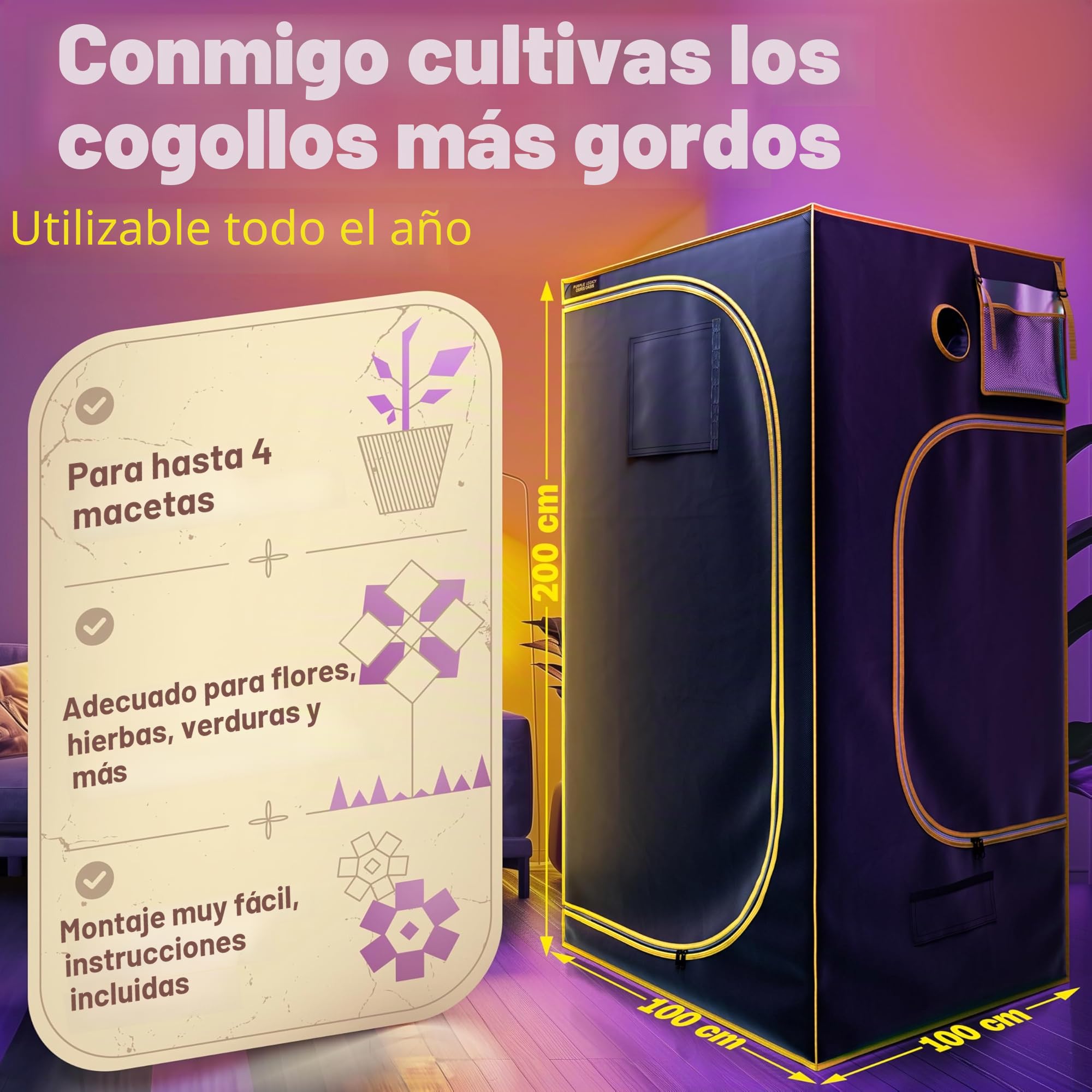 1680D Oxford Grow-Box 100x100x200 cm para profesionales con protección contra el agua | Tienda de cultivo hidropónico y plantas de interior, tienda de cultivo, tienda de campaña
