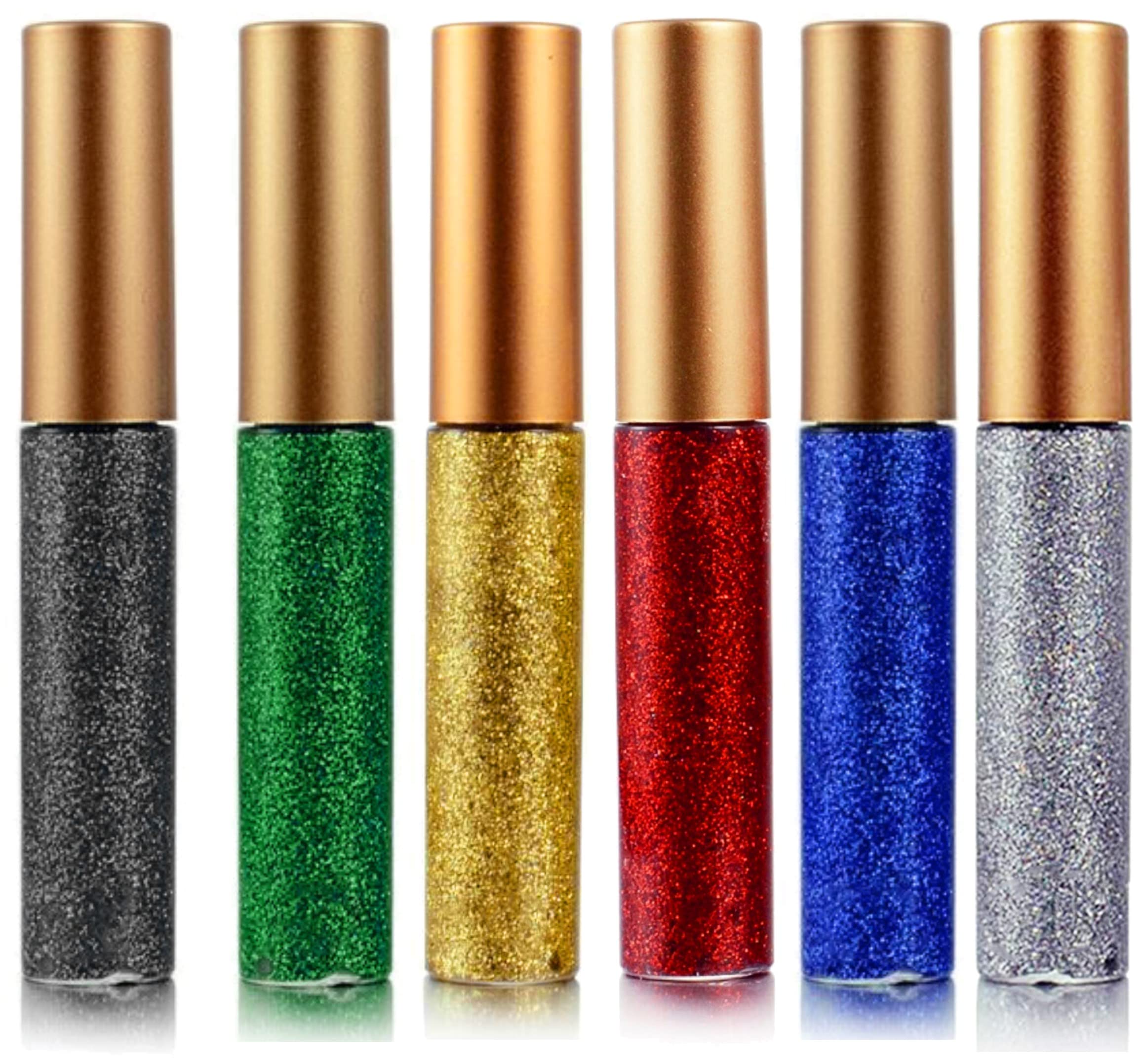 Glitter Glossy Eye Liner Cream Blue Silver Red Green Gold Black (Pack Of 6) New Pick Multi Color
