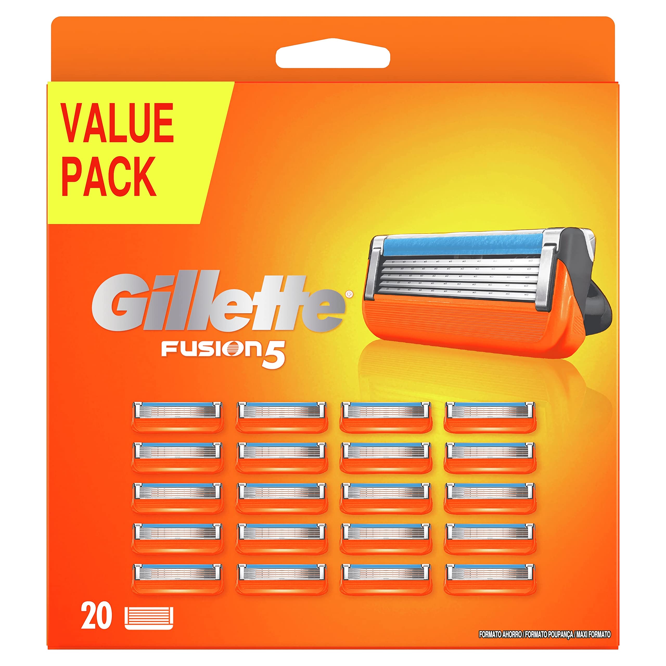 Gillette Fusion 5 Rasierklingen, 20 Ersatzteile mit 5 Klingen, Unübertroffene Zartheit, Gleitrasur mit Schmierstreifen, bis zu 1 Monat Rasur mit 1 Klinge, Geschenkidee