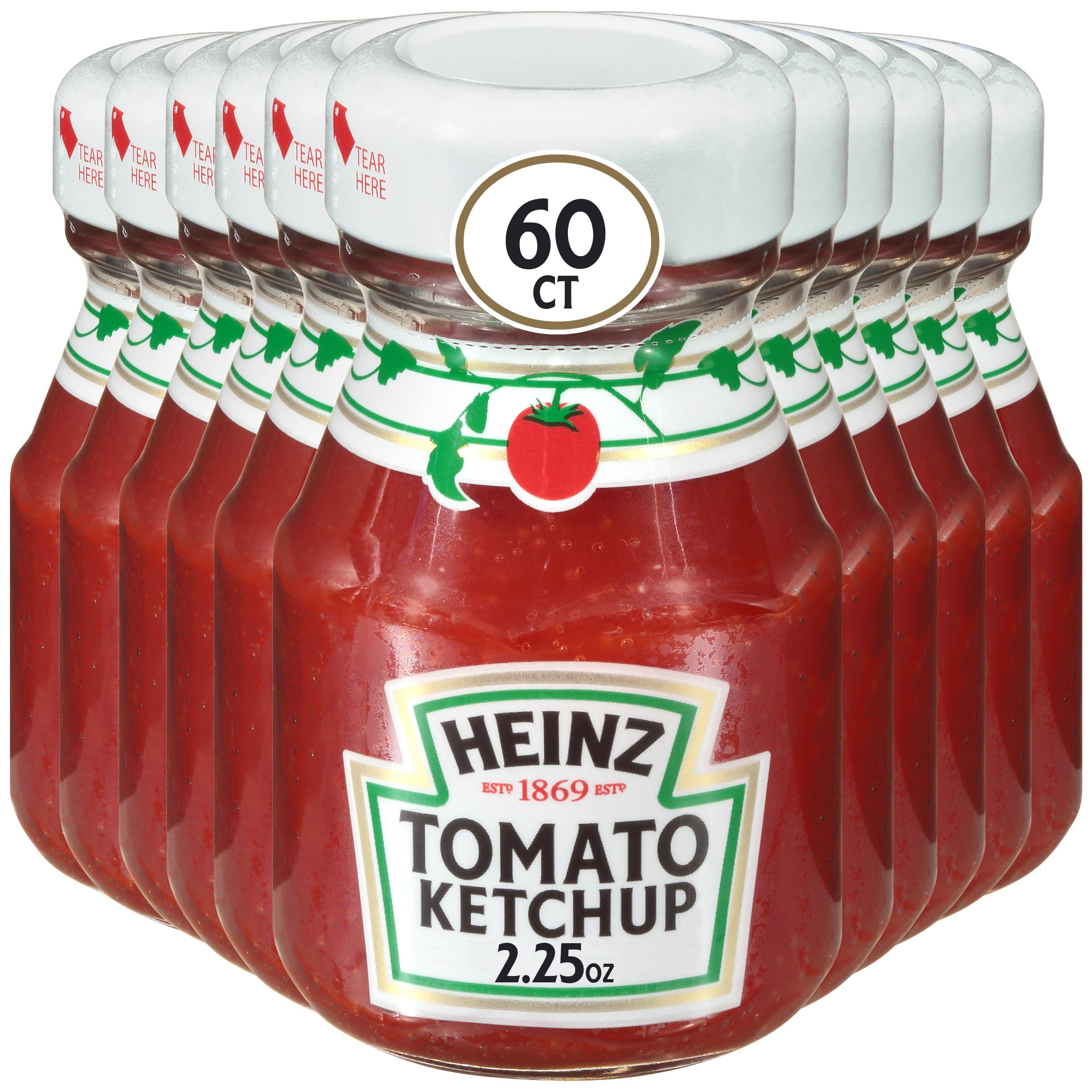 HEINZ Ketchup Single Serve Roomservice Jar, 2.25 oz. Container (Pack of 60)