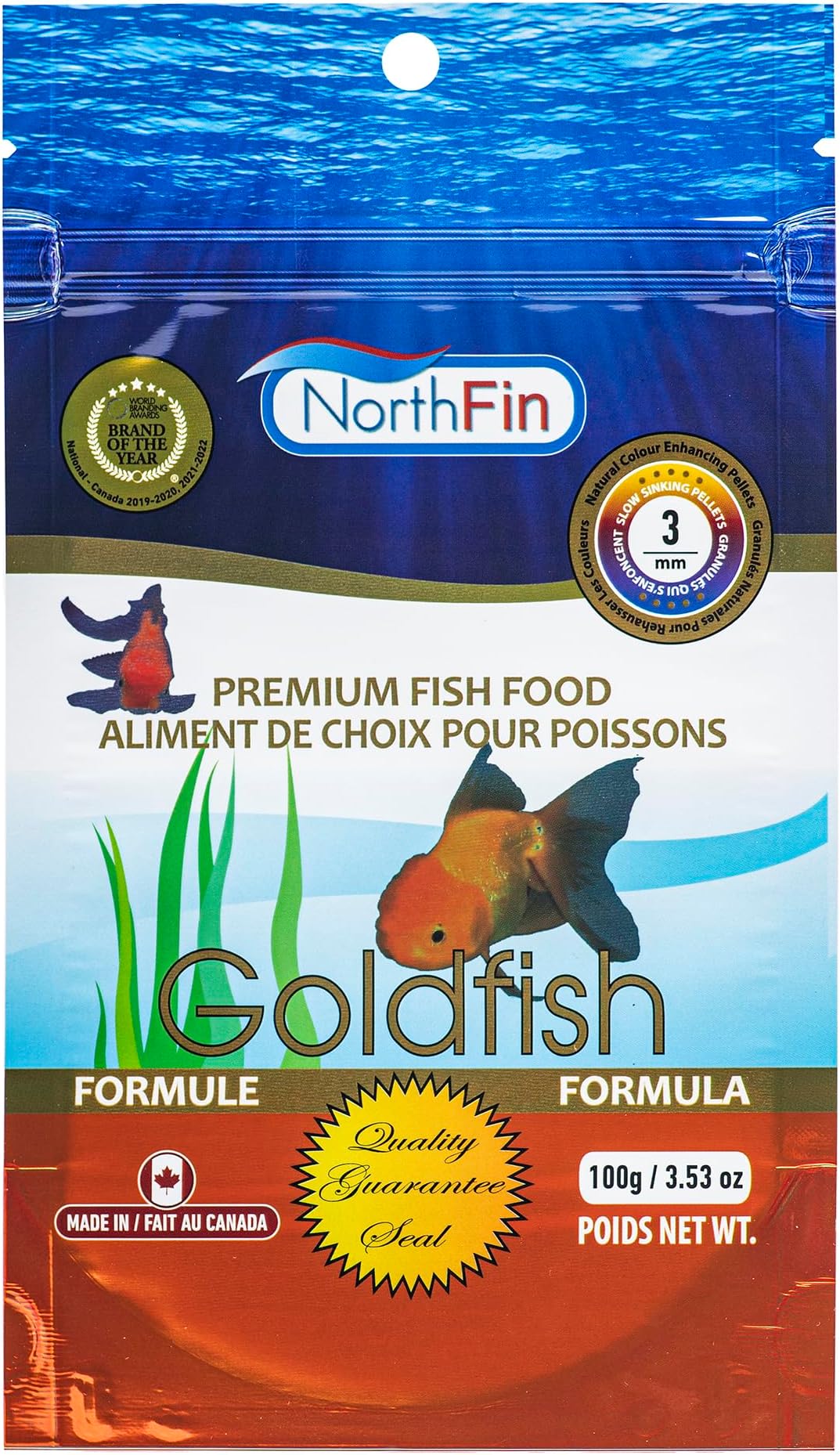 Northfin Food Goldfish Formula 3mm Pellet 100 Gram Package