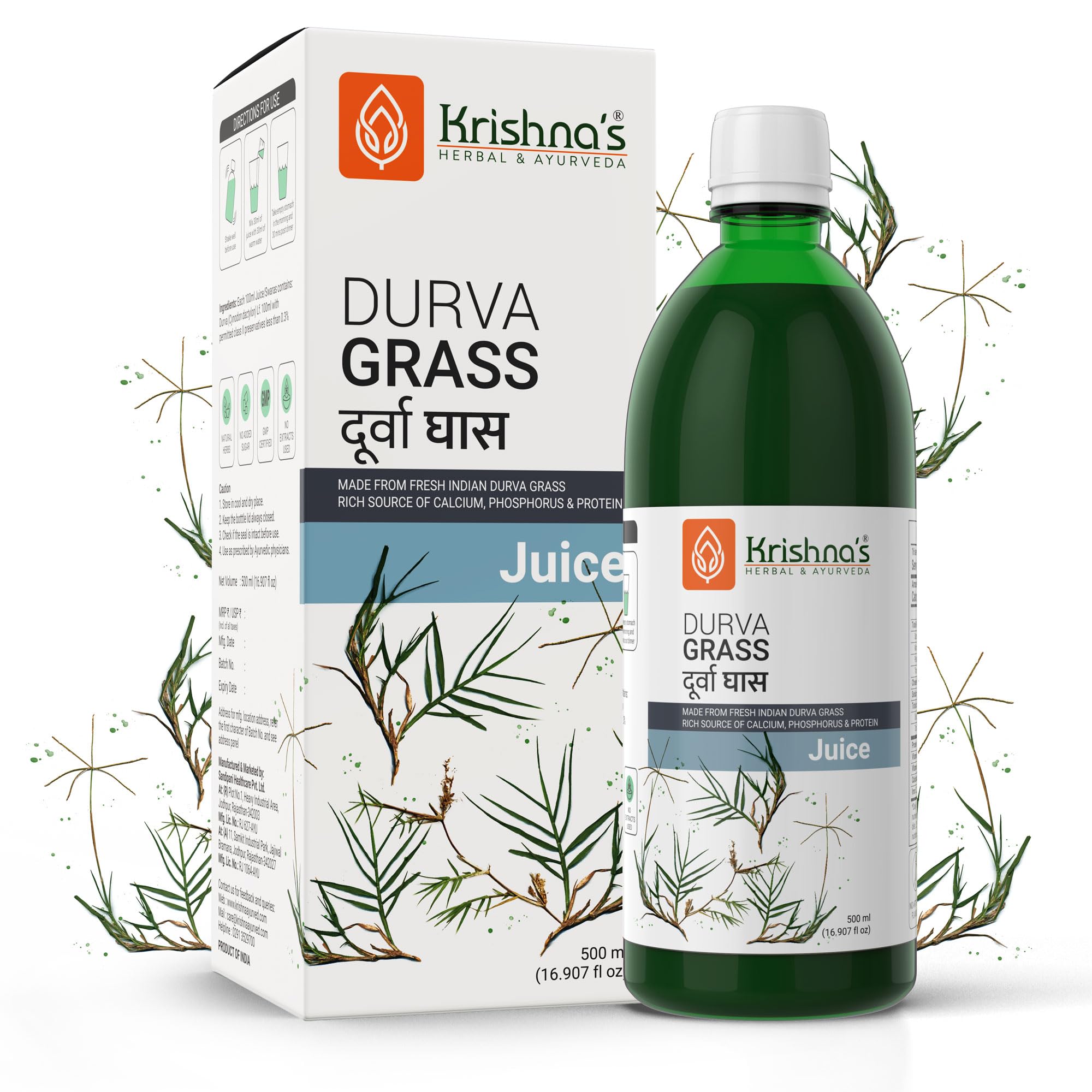 krishna's herbal & ayurveda Krishna's Durva Juice - 500 ml (Pack of 1) | Fresh Durva Grass | Helpful in managing thyroid functions | No sugar added-picture-15