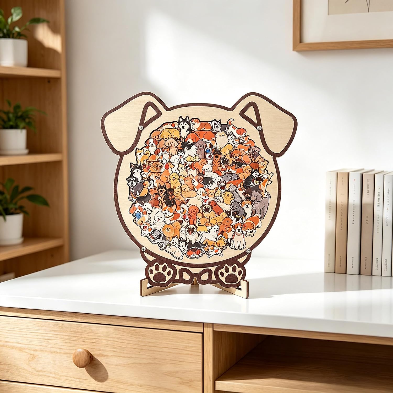 Dog-Shaped Wooden Jigsaw Puzzle - Cute Animal Puzzles with Frame, Creative Gift for Puppy Lovers, Mindful Activity & Home Decor image 3