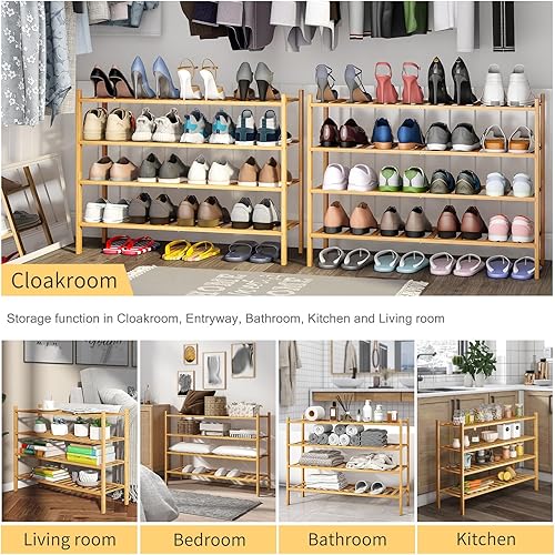 Miniatura 4 de Zapatero largo, organizador de almacenamiento apilable de bambú de 4 niveles, soporte de zapatos para armario, entrada y pasillo