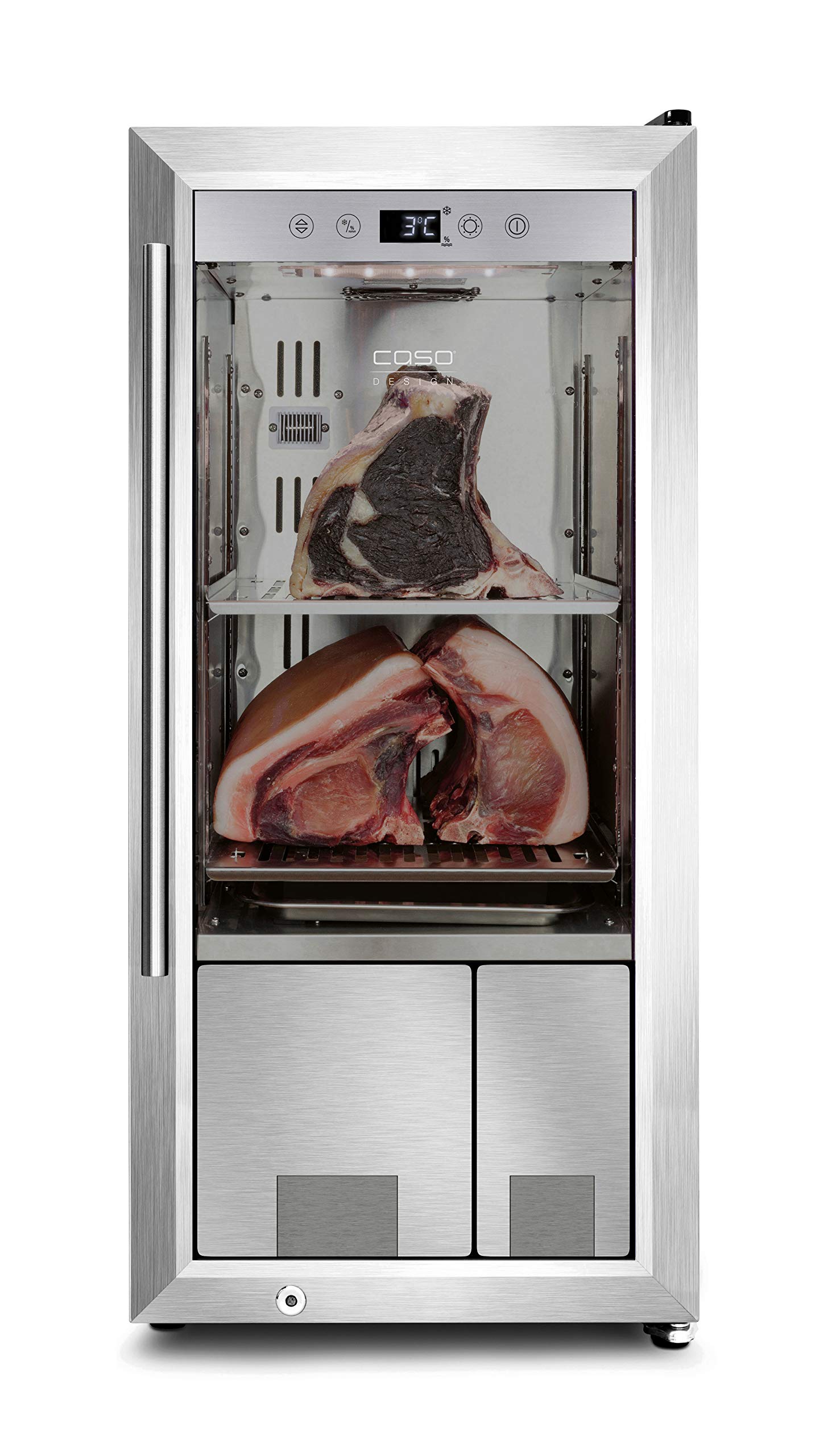 CASO Dry-Aged Cooler - hochwertiger Reifeschrank mit Kompressortechnik, zur Lagerung und Reife von hochwertigem Fleisch, Luftfeuchtigkeit im Inneren einstellbar von 50‐85%