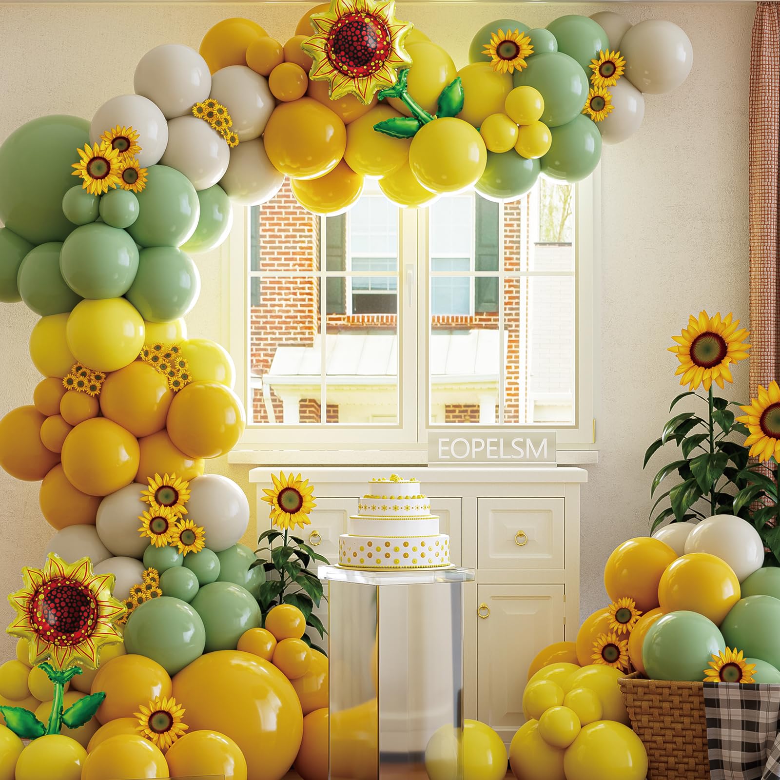 Sunflower Balloon Garland Arch Kit 149Pcs Mustard Yellow and Sage Green Latex Balloons with Sunflower Foil Balloons for Sunshine Sunflower Bee Themed