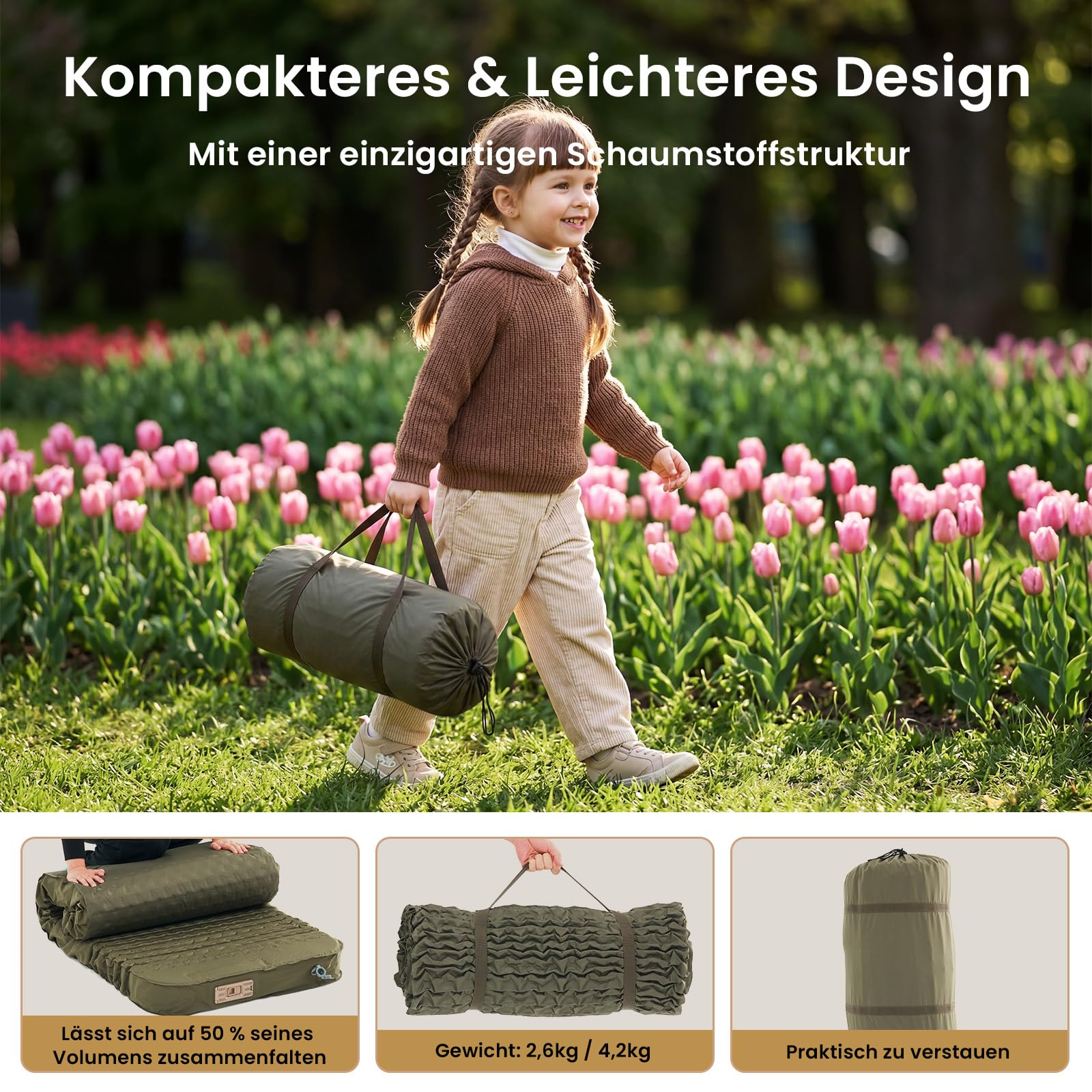 Ytaoeo Camping Isomatte Selbstaufblasend 10CM Dicke Memory-Schaum Isomatte Elektrische aufblasbare Schlafmatte 9,5 R-Wert Luftmatratze für Outdoor, Zelt, Wandern, Auto (Armeegrün, 70x200cm)