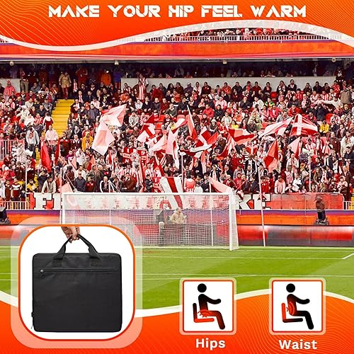 Miniatura 7 de Juexica 2 Piezas Cojín de Asiento Calefactado Portátil al Aire Libre con 3 Niveles Ajustables Plegable Asiento de Estadio para Grada Cojín de Silla