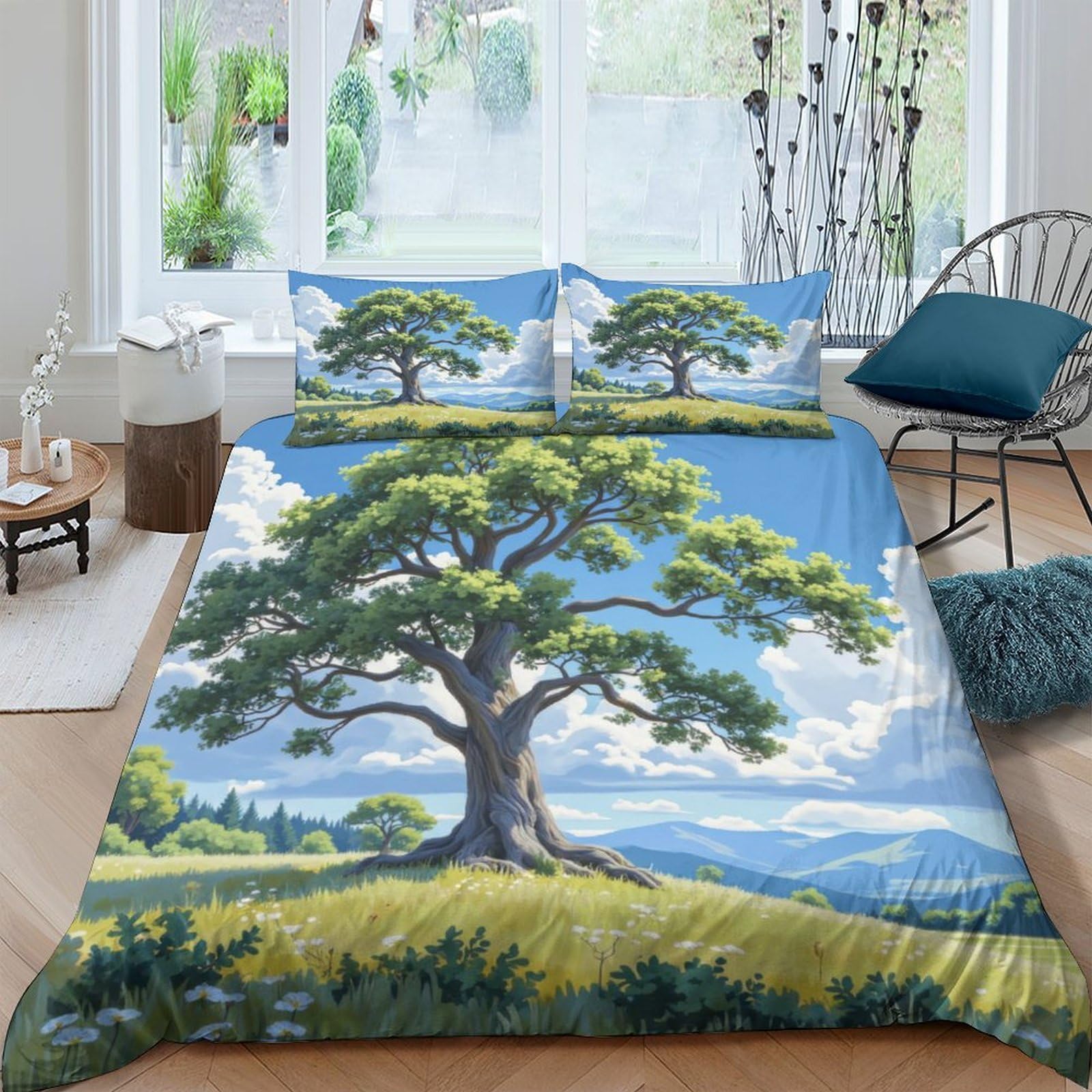 Ctjqhvkz Style-10 3D Printed Large Tree Landscape Fitted Sheet Microfiber Non Slip Scenic Bed Cover For Bedroom Guest Room Décor Single（135X200cm）