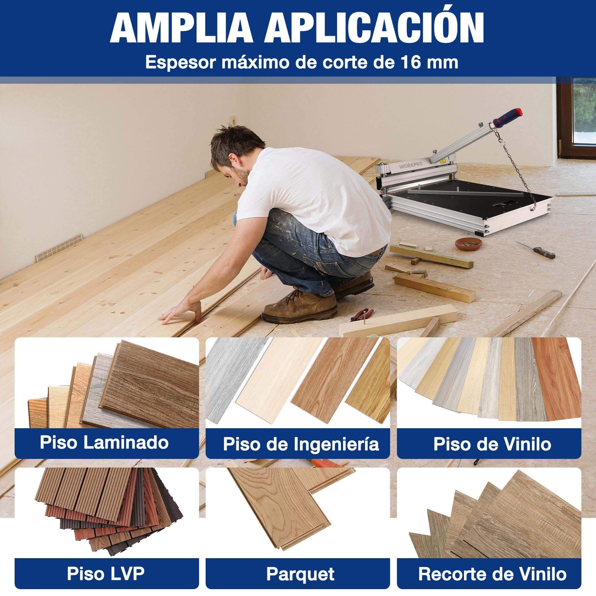 WORKPRO Cortador de Suelo Profesional de 340 mm, Guillotina para Madera, Laminado, Vinilo, Piso de Ingeniería, Moqueta, Revestimiento, LVP, Parquet y Más.