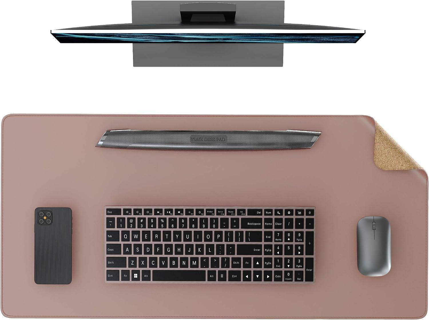 YSAGi Eco Cork Leather Desk Pad, Ultra Thin Waterproof Large PU Leather Mouse Pad, Dual Use Desk Writing Mat for Office/Home (31.5"x15.7", Cork+Mud)