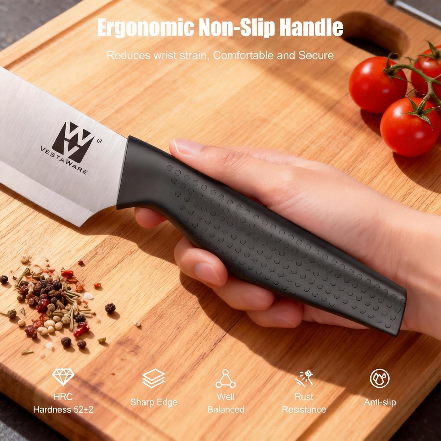 Kitchen Knife Set, 14 Pcs Knife Block Set, Razor Sharp Stainless Steel Knives Set for Kitchen Home & Restaurant, Black Chef Knife Set with Block, Ergonomic, Anti-slip Handle, Gifts for Women Men - Image 2