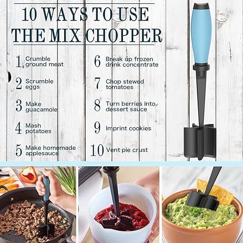 Miniatura 2 de Paquete de 2 picadores de carne, masher de carne molida de 5 cuchillas curvas, herramienta masher de carne resistente al calor para carne de