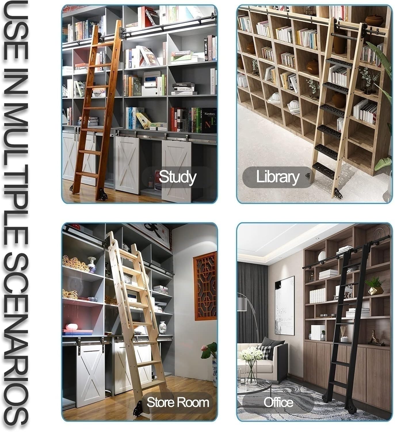 Sliding Ladder Hardware Full Set Library Rolling Ladder Track Kit, Rolling Ladder Hardware Library Kit (No Ladder) (200cm(6.6 ft) track kit)