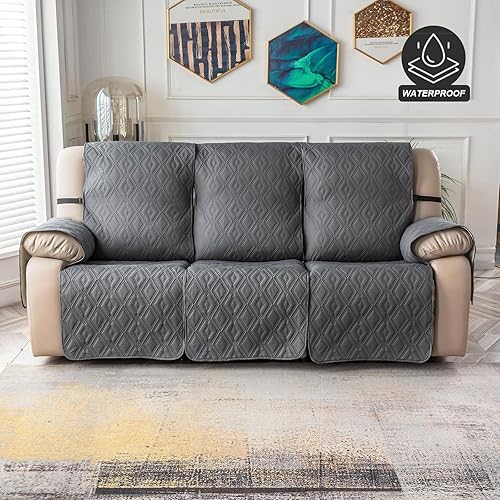 Miniatura 7 de Funda reclinable 100 % impermeable, funda para silla reclinable, funda reclinable para sala de estar (gris oscuro, 28 pulgadas)