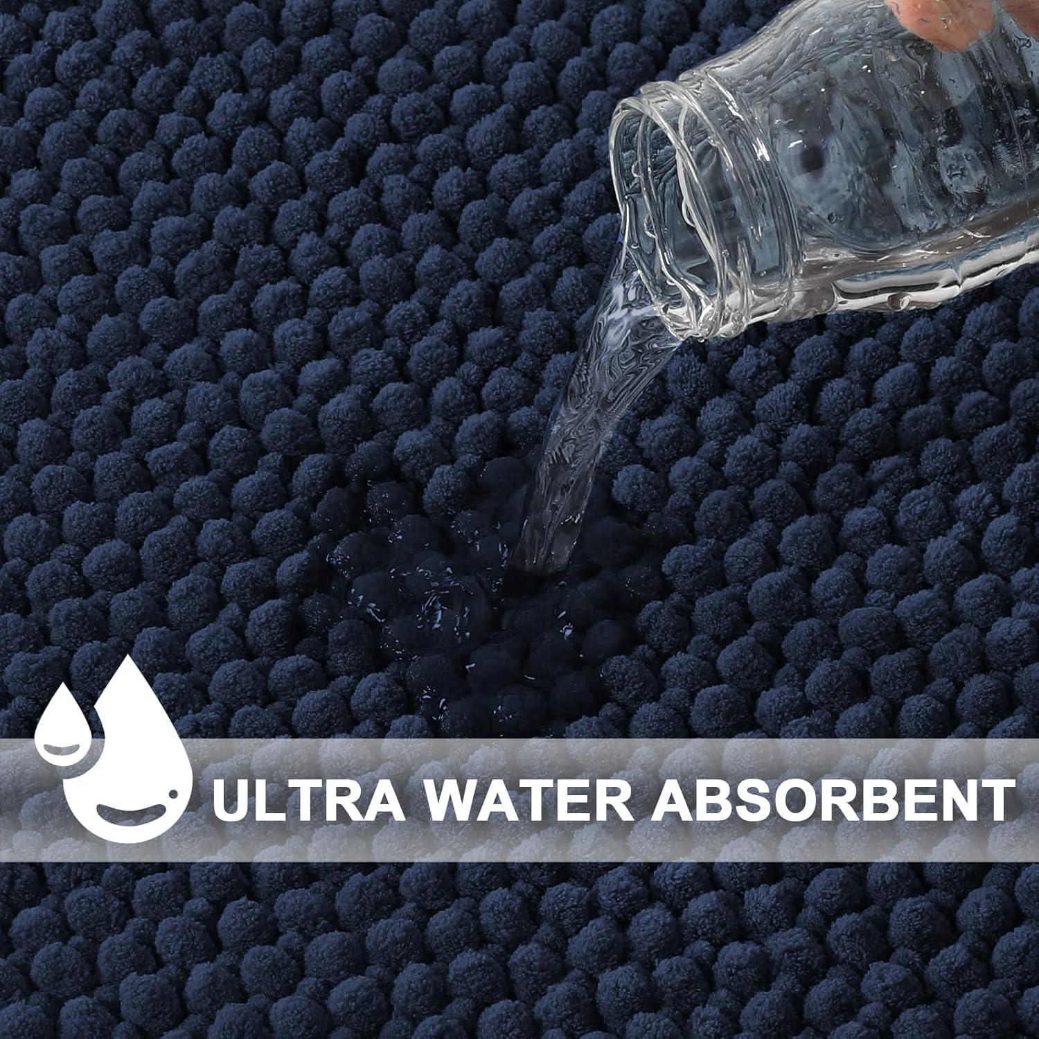 Turquoize Bathroom Rugs Non-Slip Chenille Bath Mat for Bathroom 20 x 32 Inches Extra Soft and Absorbent Shaggy Rugs, Machine Washable Perfect for Bathtub and Shower Floor, 32" X 20", Navy