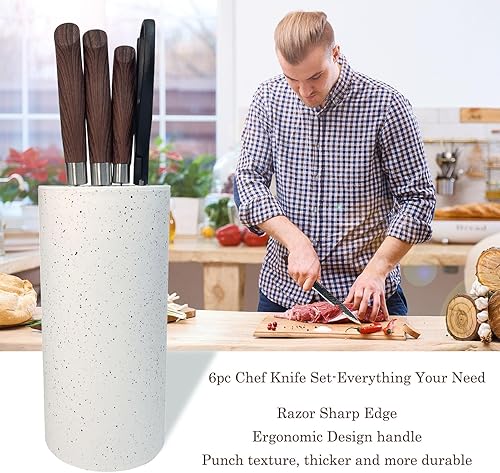 Miniatura 7 de Juego de cuchillos con bloque, juego de 6 cuchillos de chef de acero inoxidable de alto carbono, cuchillos afilados con bloque de cuchillos