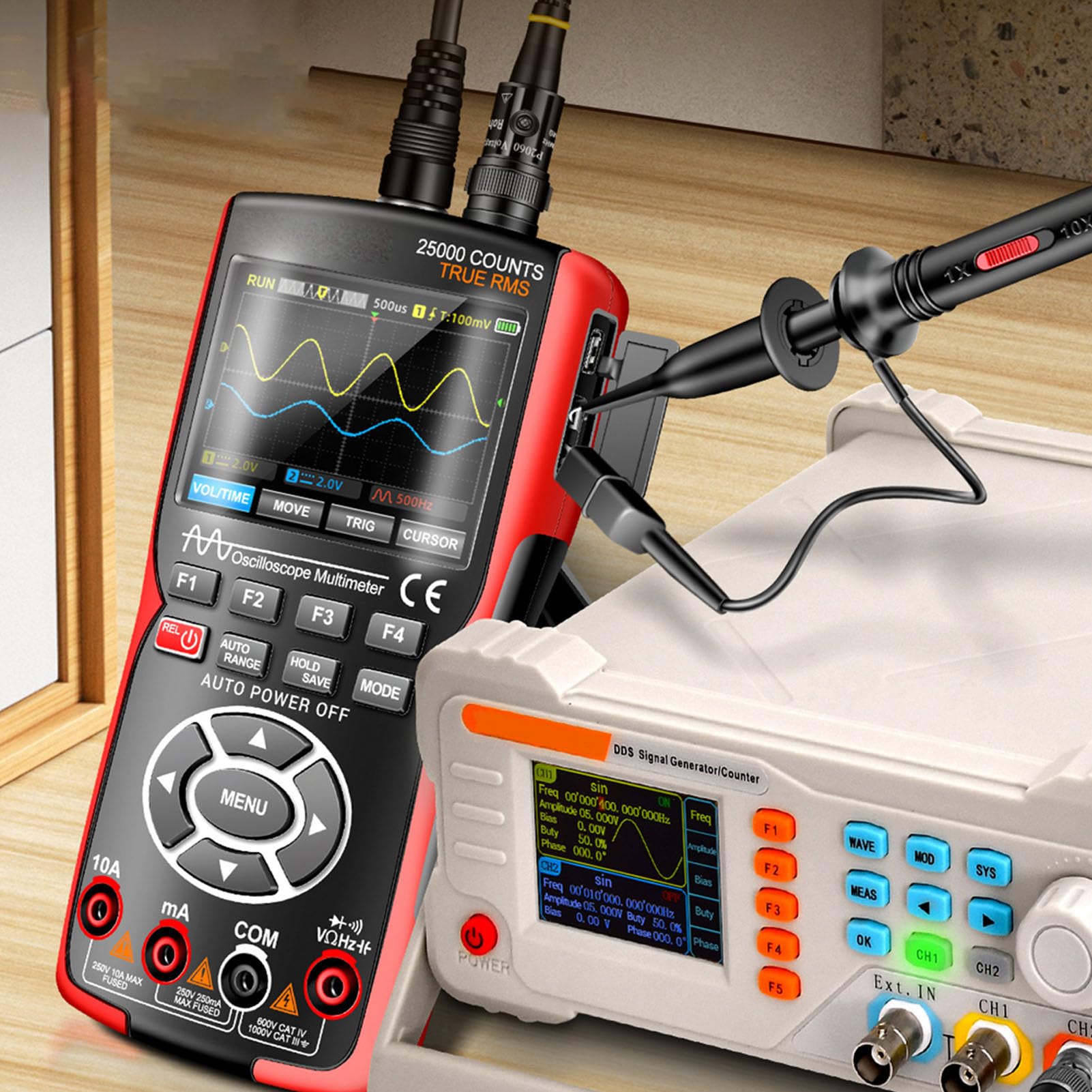 3 in 1 Oscilloscope, Digital Multimeter, Generator 50MHz 280MSa S 2 Channel, Clear Display, Multi Function, with Auto Measurement, Supporting Waveform Image Storage