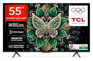 TCL 139 cm (55 Inches) 4K UHD Smart QD-Mini LED Google TV | 144Hz Refresh Rate | 3GB RAM | 46W Onkyo 2.1 | Upto 512+ Zones | IMAX Enhanced | 55C6K