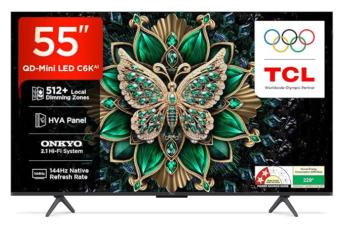 TCL 139 cm (55 inches) 4K Ultra HD Smart QD-Mini LED Google TV 55C6K