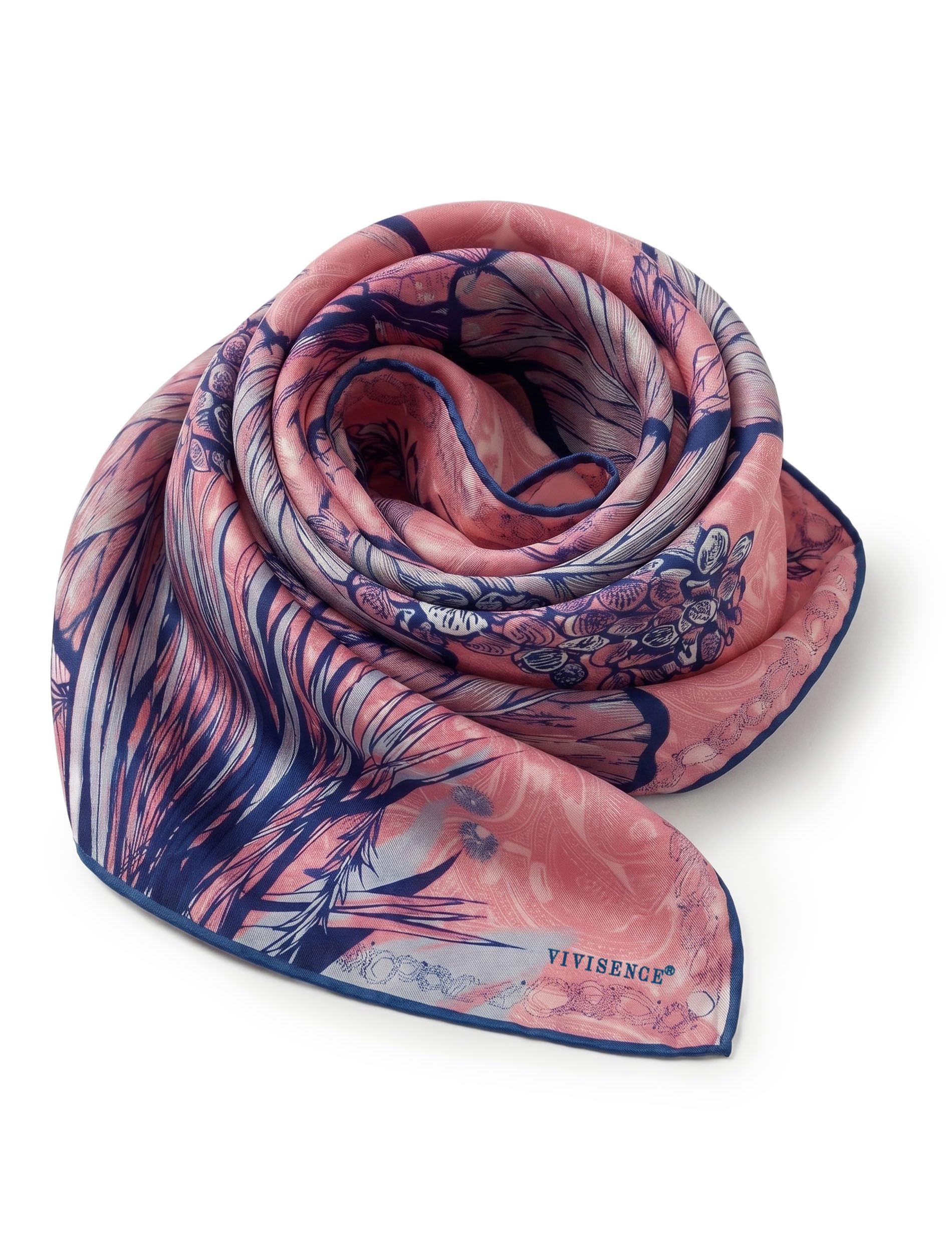 Vivisence Damski jedwabny szalik kwadratowy 90 x 90 cm bandana ręcznie zwijane krawędzie uniwersalna stylizacja