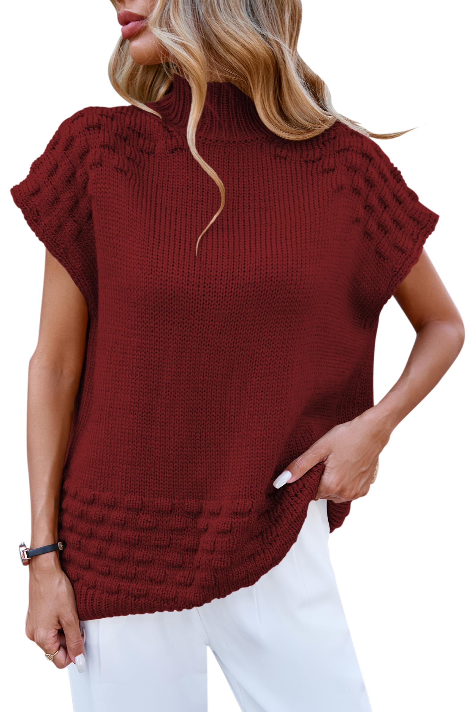 Cakulo Womens Oversized Sweater Vest Short Sleeve Mock Neck Fall Outfits Sleeveless Pullover Sweaters 2025