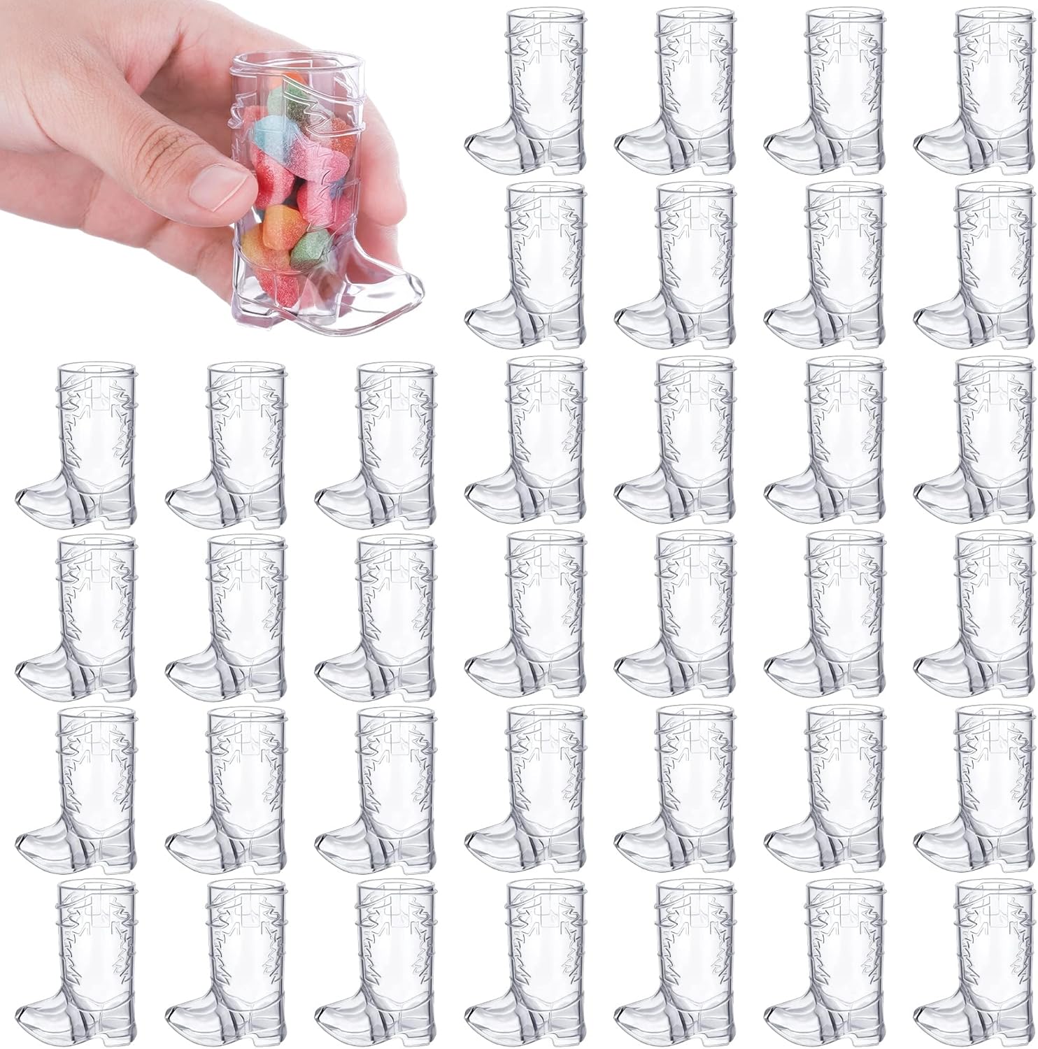 ADXCO 36 Clear Plastic Mini Cowboy Boot Shot Glasses - 1 oz, Reusable for Cowboy/Cowgirl Party, Bachelorette Party, Wedding Decor