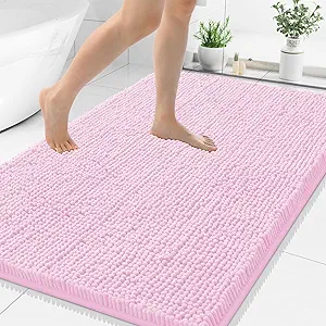 Smiry Luxury Chenille Bathroom Rugs 40x32, Extra Soft and Absorbent Shaggy Bath Mat, Machine Washable, Non-Slip Plush Carpet Runner for Tub, Shower, and Floor, Home Decor Accessories, Pink