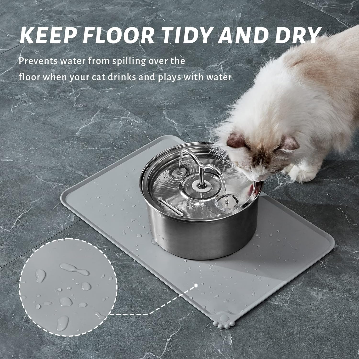 DOOOB Cat Water Fountain, 3.2L/108OZ Stainless Steel Pet Water Dispenser Automatic Metal Dog Drinking Bowl with 3 Replacement Filters Ultra-Quiet Pump and Waterproof Food Mats : Pet Supplies