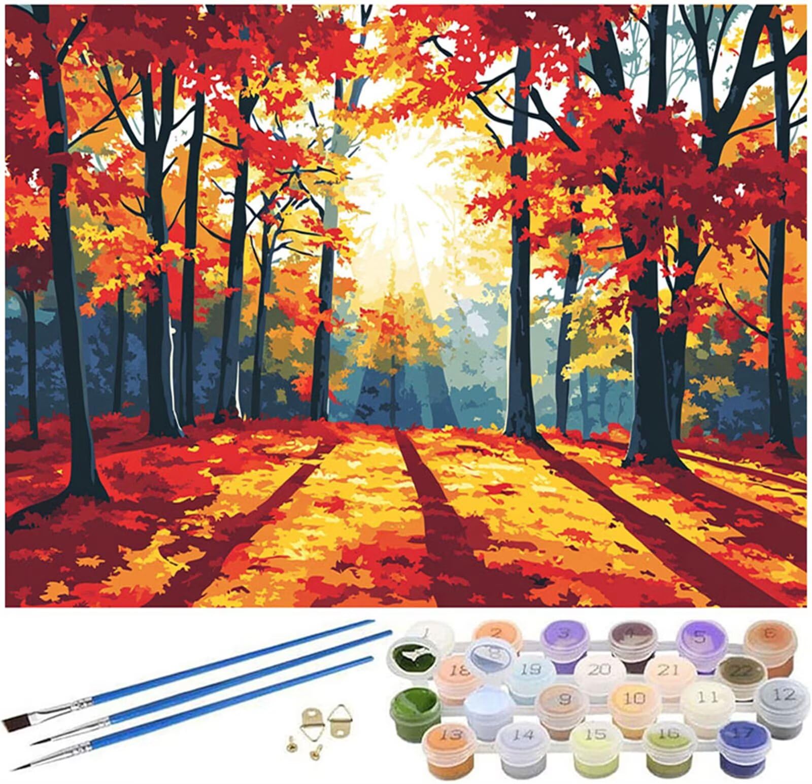 Malen Nach Zahlen Erwachsene Herbst Motiv, Landschaft Malen Nach Zahlen Kinder Mädchen Geschenk, DIY Kreativ Set für Erwachsene mit Pinseln und Acrylpigment für Zimmer Deko Aesthetic, 60x90cm,YP52