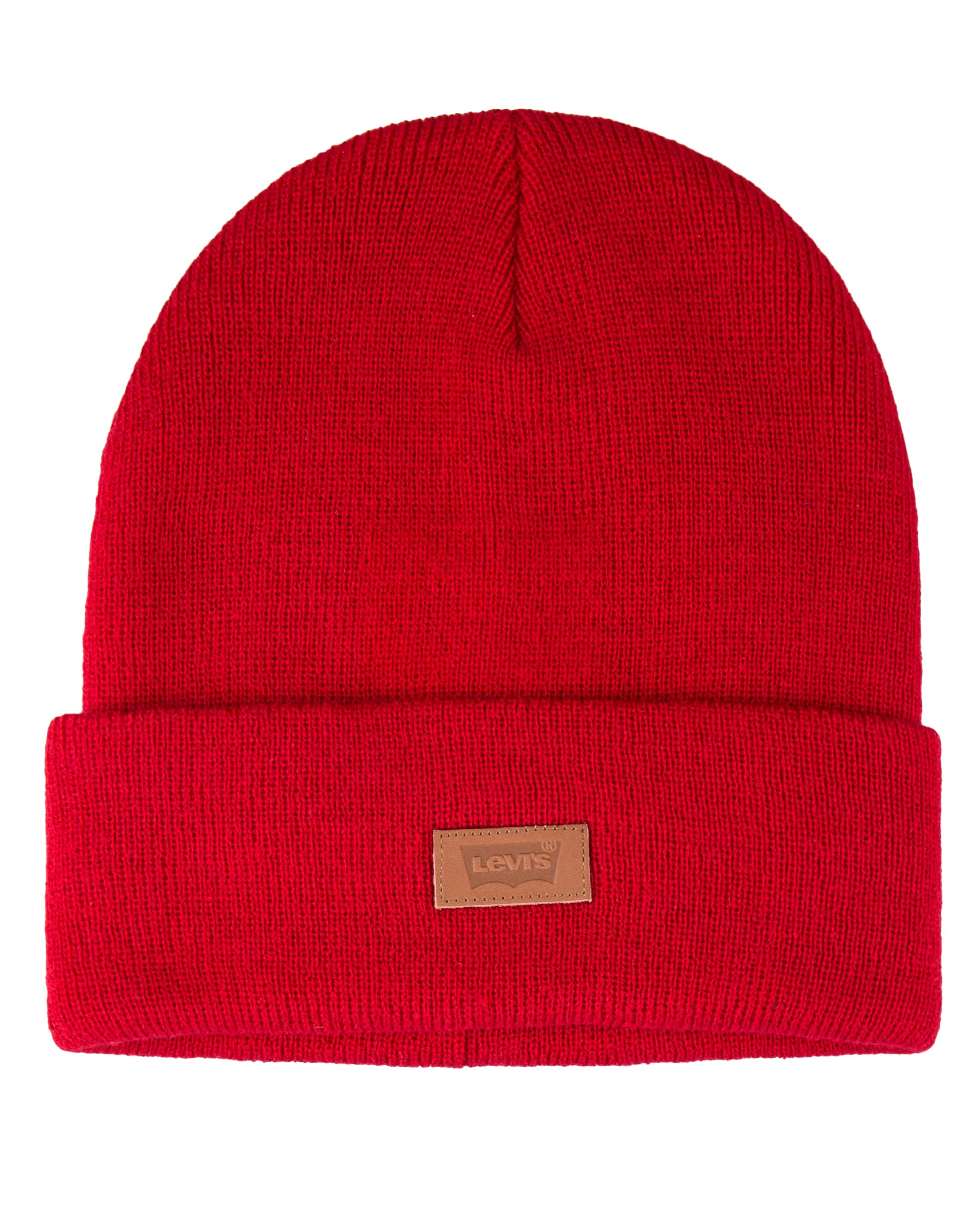Levi's Unisex-Adult's All Season Comfy Leather Logo Patch Cuffed Hero Beanie, Red, One Size
