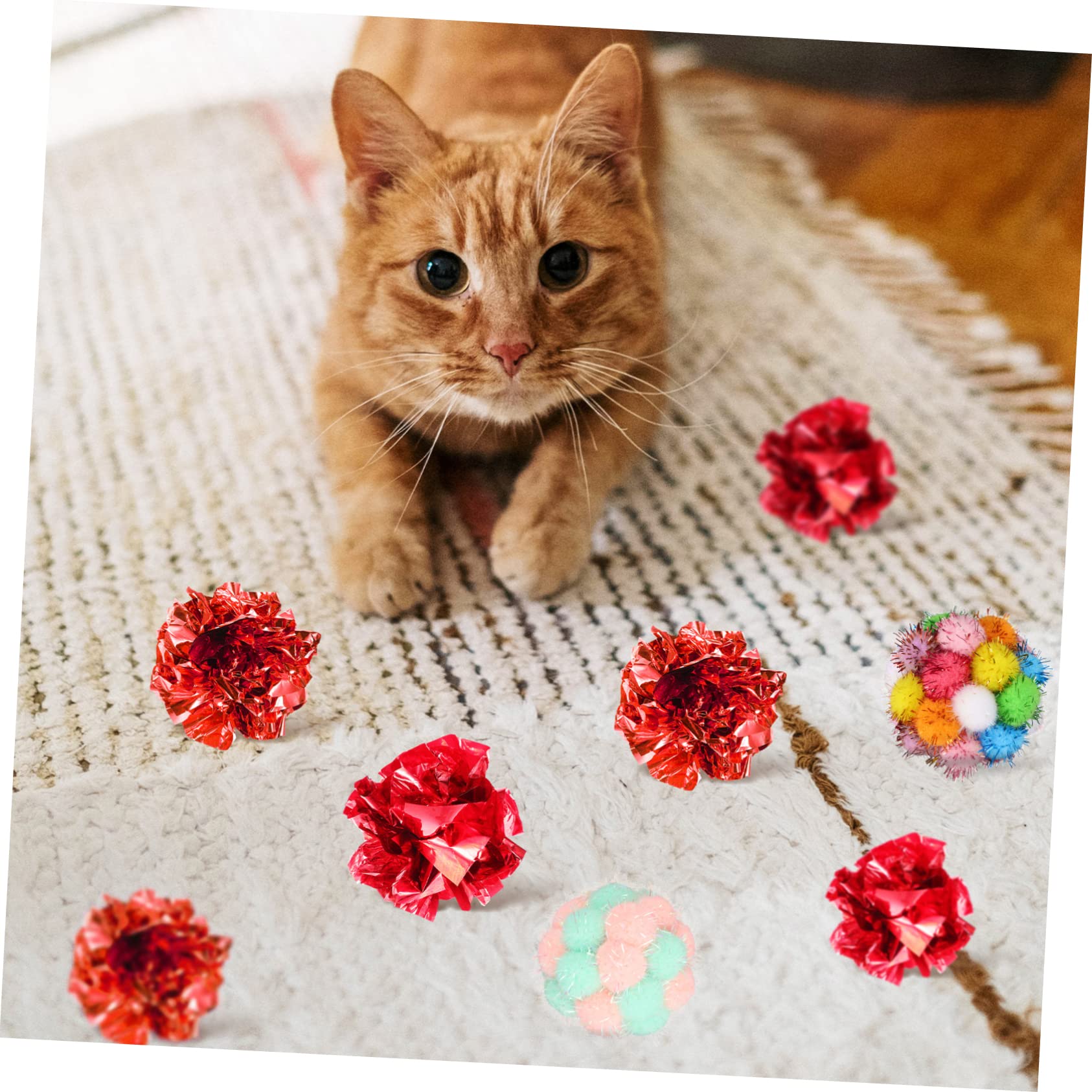 Happyyami 100stücke Katzen Spielzeug Mit Plüschbällen Und Knisterbällen Für Interaktive Unterhaltung Und Spielspaß Für Katzen Und Kätzchen Und Ansprechend