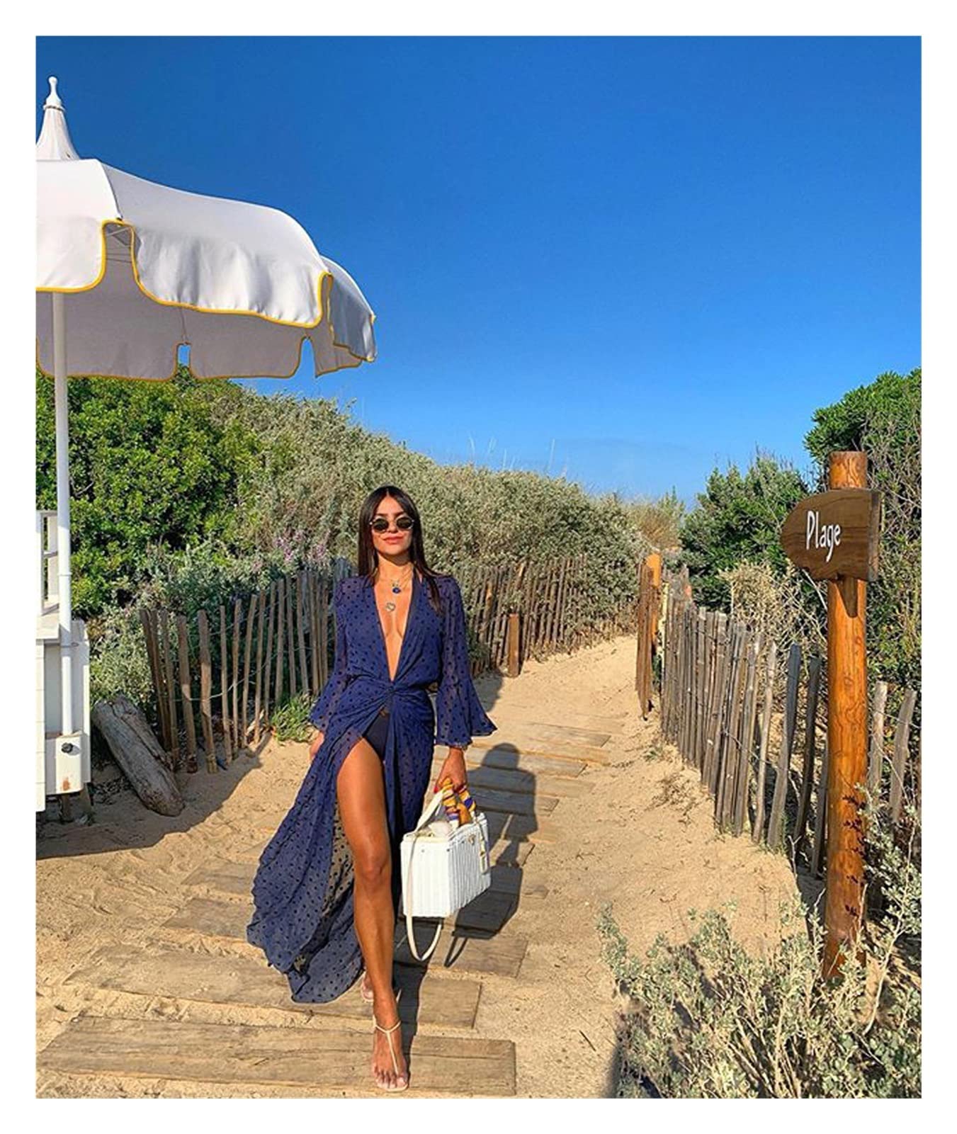 Femme Cache Maillot De Bain Robe de Plage Longue Plage Couvrir Femme Maillots de Bain Bikini Tunique Longue Robe Tenue de Plage (Color : BD12 White, Size : XL)