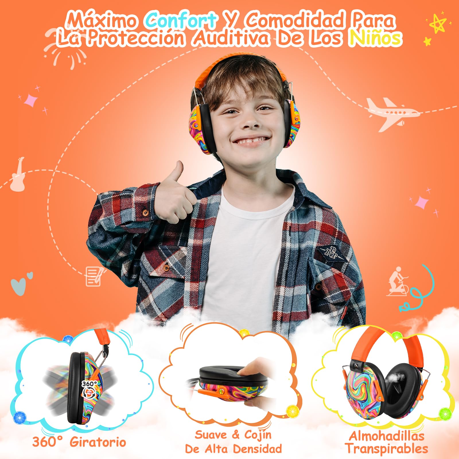 PROHEAR 032 Cascos Antiruido Niños,Protección auditiva pasiva para niños que tienen problemas sensoriales, orejeras de seguridad ajustables, ideales para conciertos y estudiar,SNR 28 dB