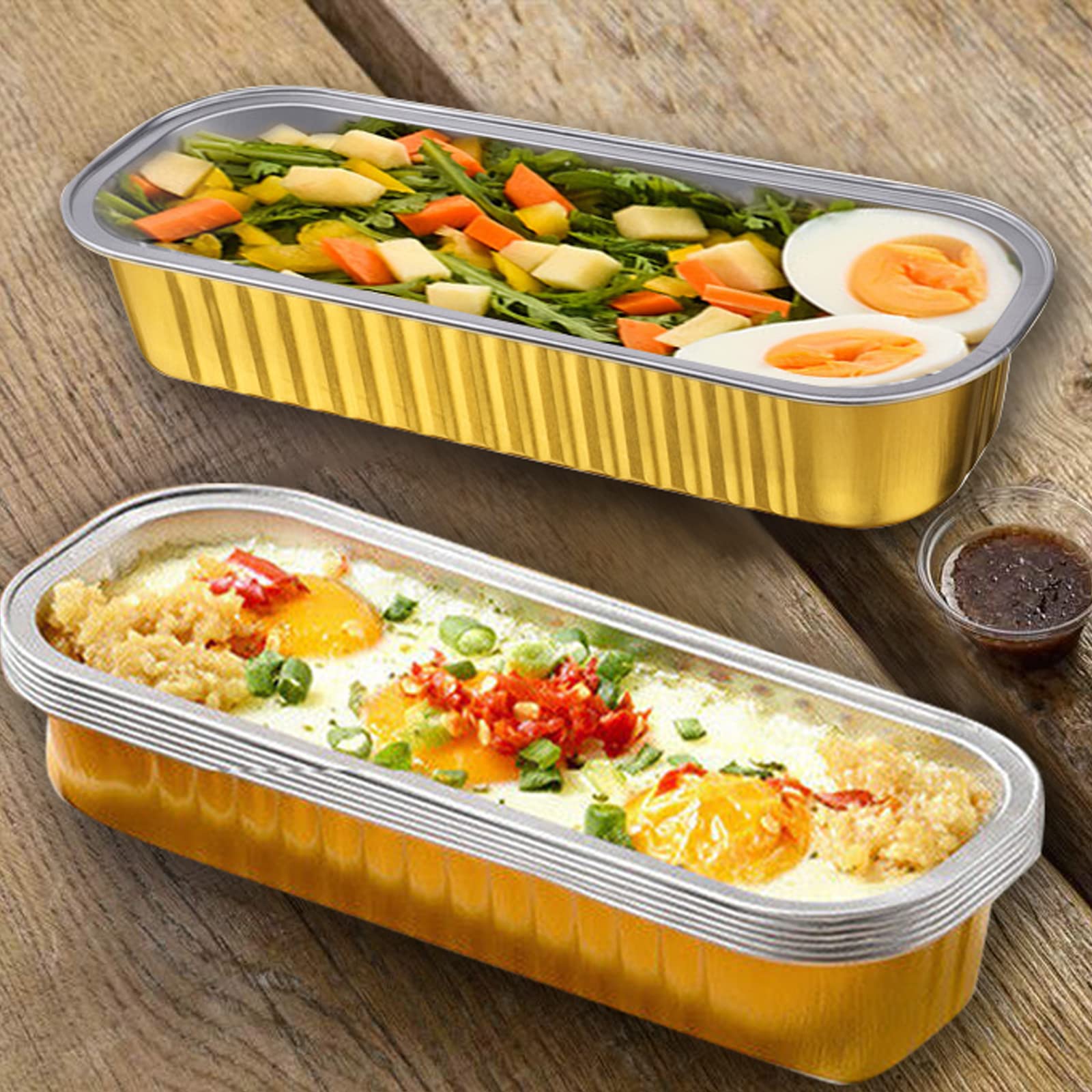 Juego de 100 mini moldes para tartas con tapas y cucharas, mini moldes para pan, moldes rectangulares de papel de aluminio para hornear, recipientes para ramequines, cupcakes, brownies