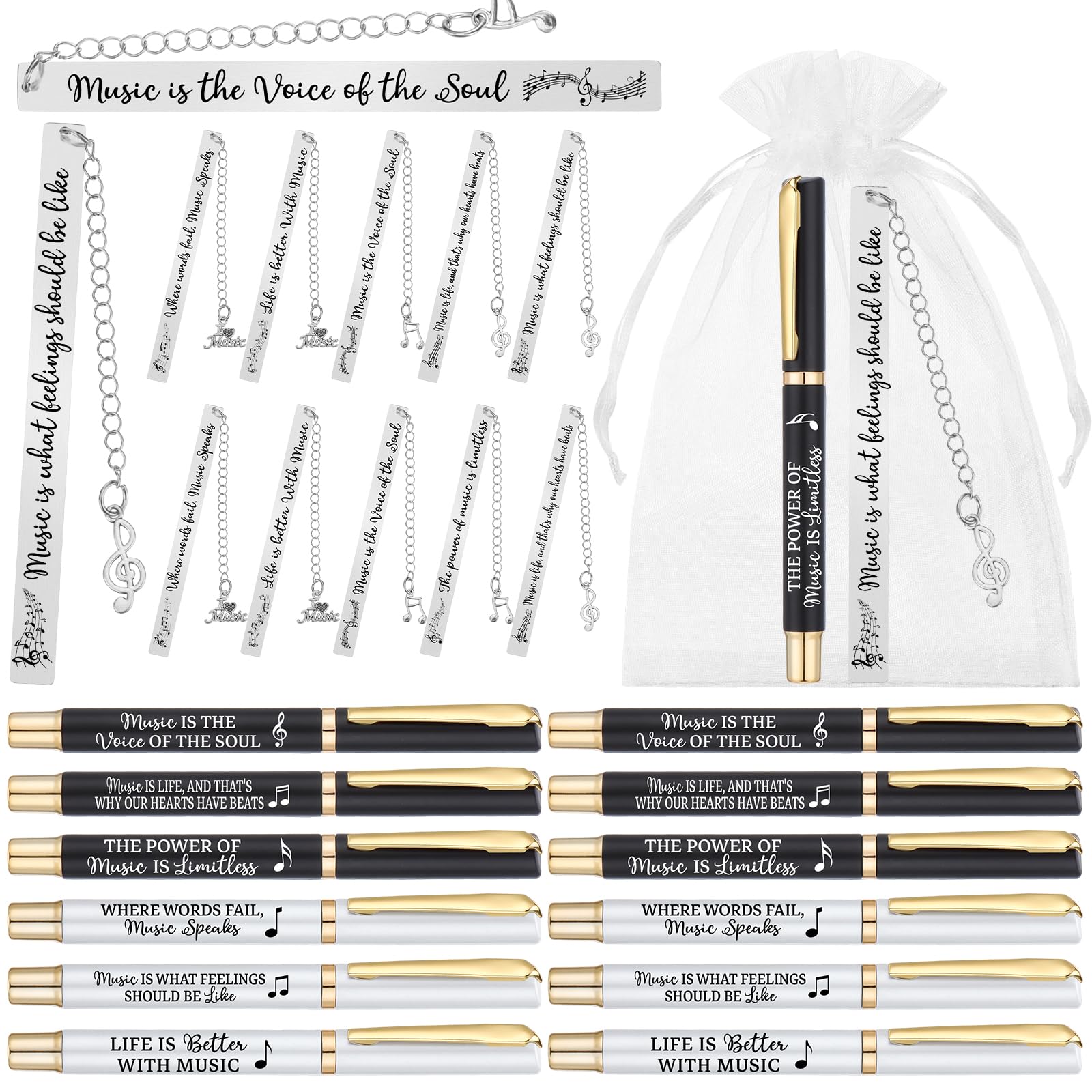 12 Sets Music Lovers Gifts Bulk with Bookmarks Ballpoint Pens Cards Bags