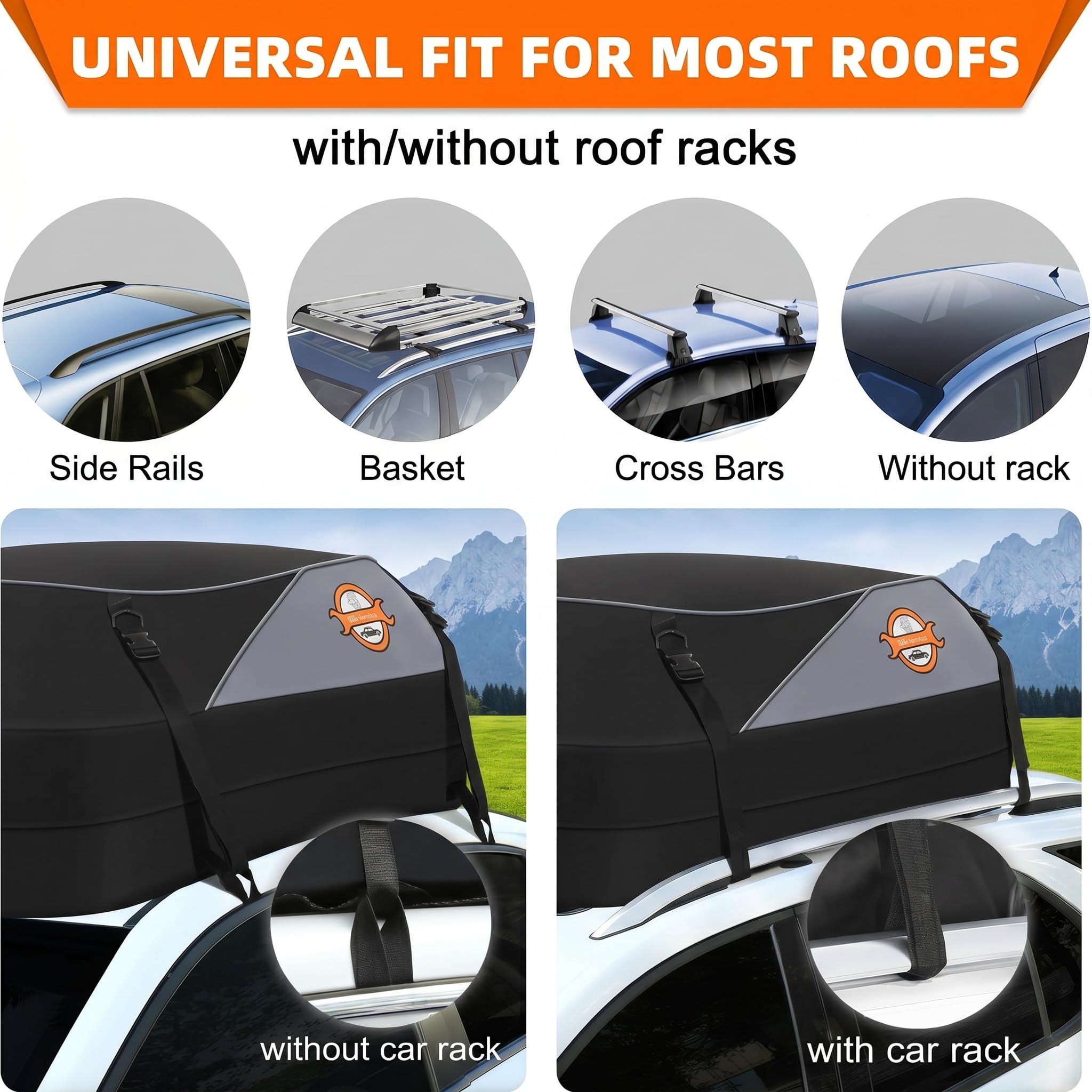 Borsa da tetto per auto, 430 l, impermeabile, resistente box da tetto per auto con barre o senza portapacchi, con cinghie rinforzate, ganci per porta e borsa per riporre oggetti