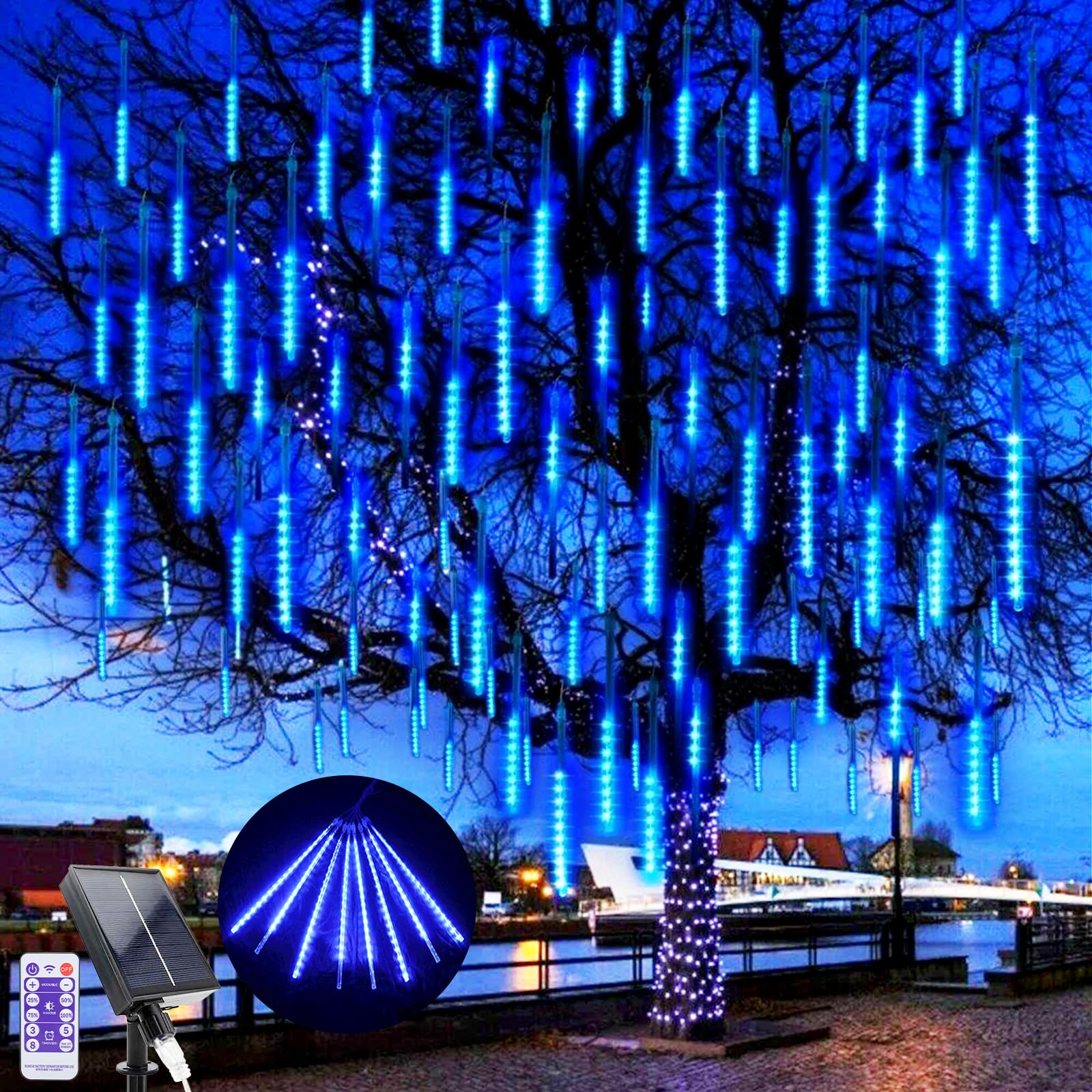 GHONLZIN LED Solar Falling Christmas Lights, 240 LEDs Meteor Shower Rain Lighting